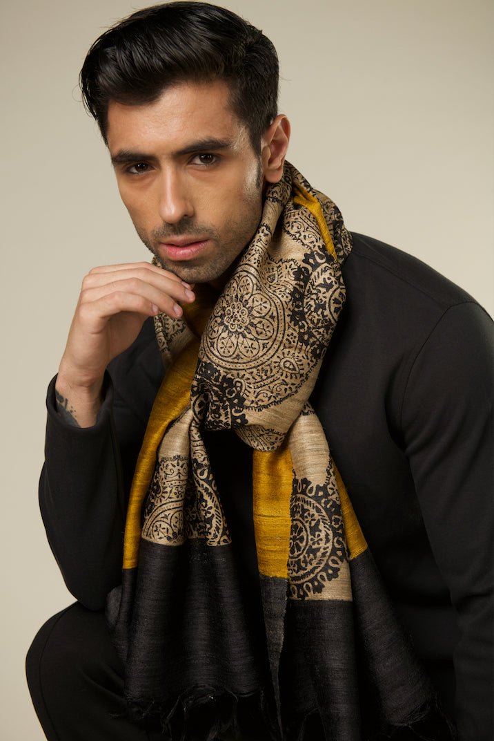 Aboriginal 100% Natural Ahimsa Tussar Peace Silk Scarf for Men – Mens Scarf on Brown Living™. SKU: NAESWT12. Img 1.
