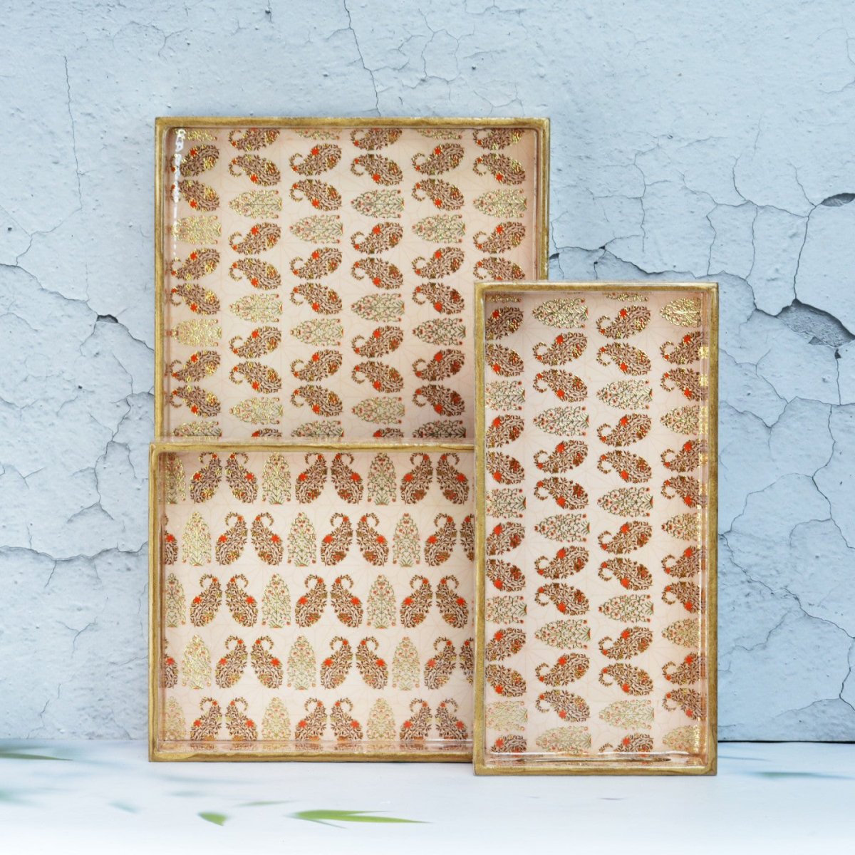 Abstract Floral Rectangular Trays - Pack of 3 – Home Decor by The Mohraj available on Brown Living™. Exquisite Multicolor Rectangular Trays . SKU: MJ00152TYA. Img 6.