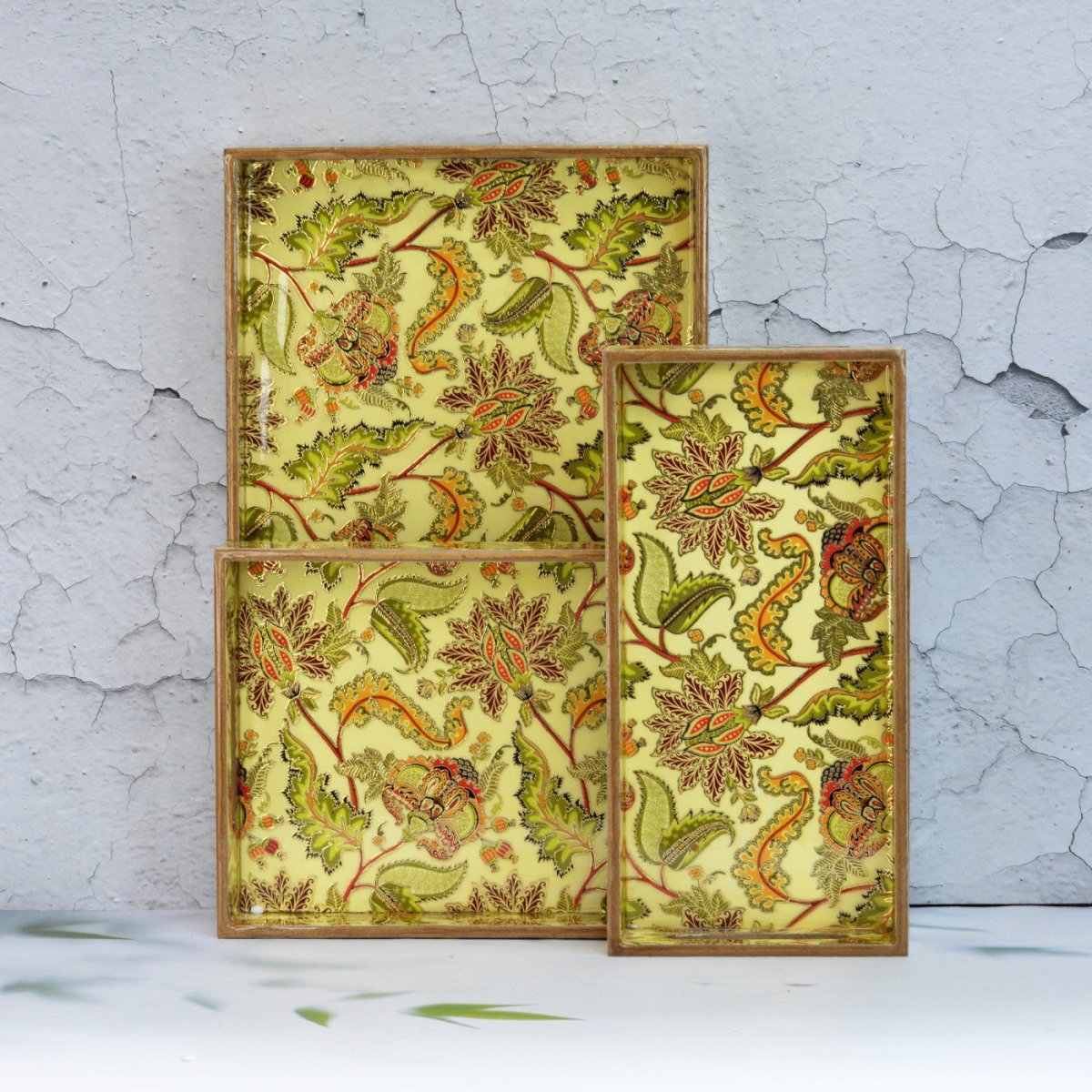 Abstract Floral Rectangular Trays - Pack of 3 – Home Decor by The Mohraj available on Brown Living™. Indian Crafted Rectangular Trays . SKU: MJ00152TYE. Img 10.
