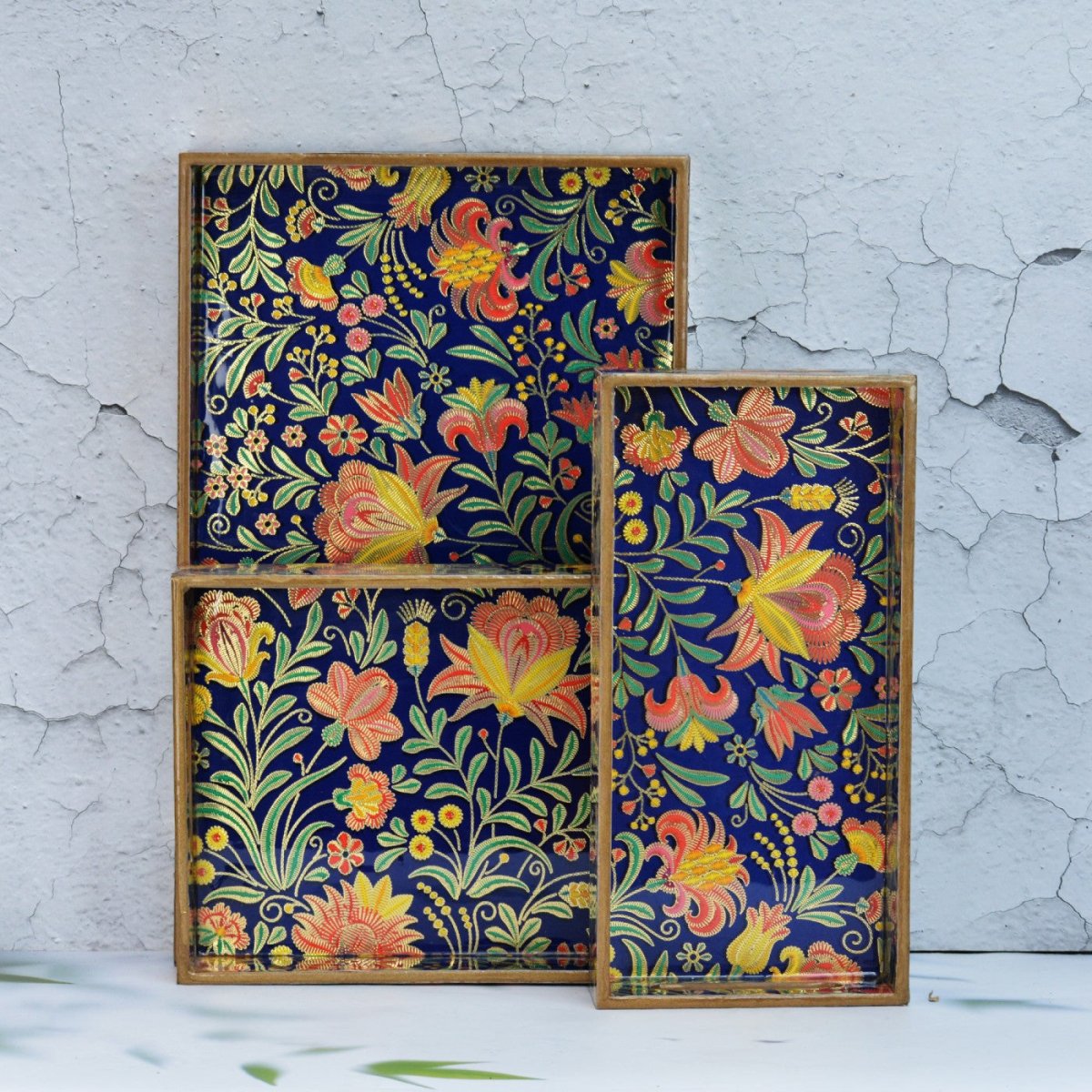 Abstract Floral Rectangular Trays - Pack of 3 – Home Decor by The Mohraj available on Brown Living™. Vibrant Floral Rectangular Trays . SKU: MJ00152TYC. Img 8.