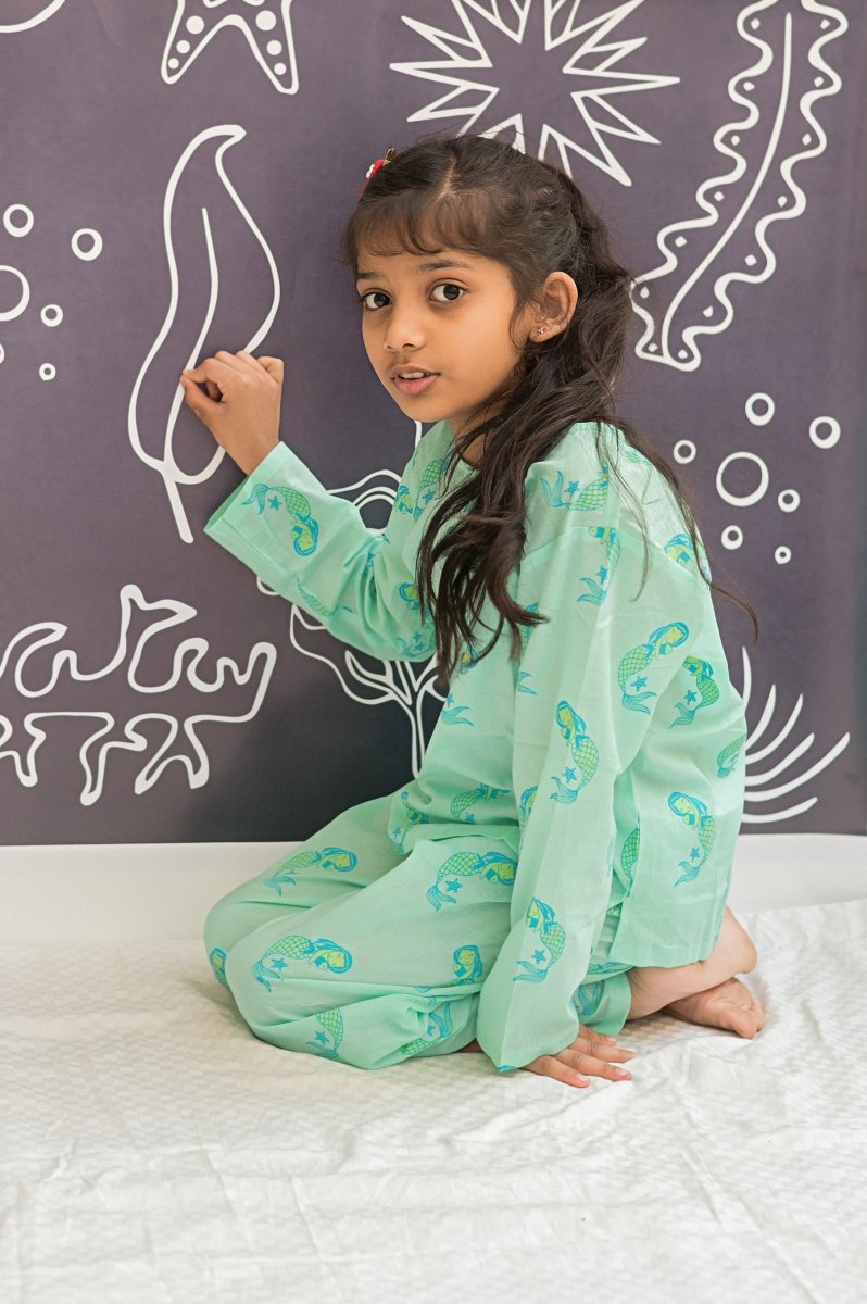 Adella The Mermaid - Unisex Kids Cotton Nightwear – Kids Pyjamas on Brown Living™. SKU: MITHNW - 082 - 1. Img 8.