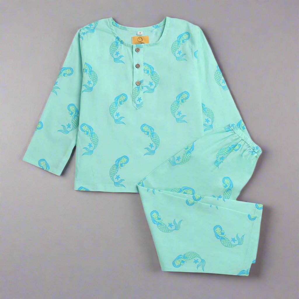 Adella The Mermaid - Unisex Kids Cotton Nightwear – Kids Pyjamas on Brown Living™. SKU: MITHNW - 082 - 1. Img 1.