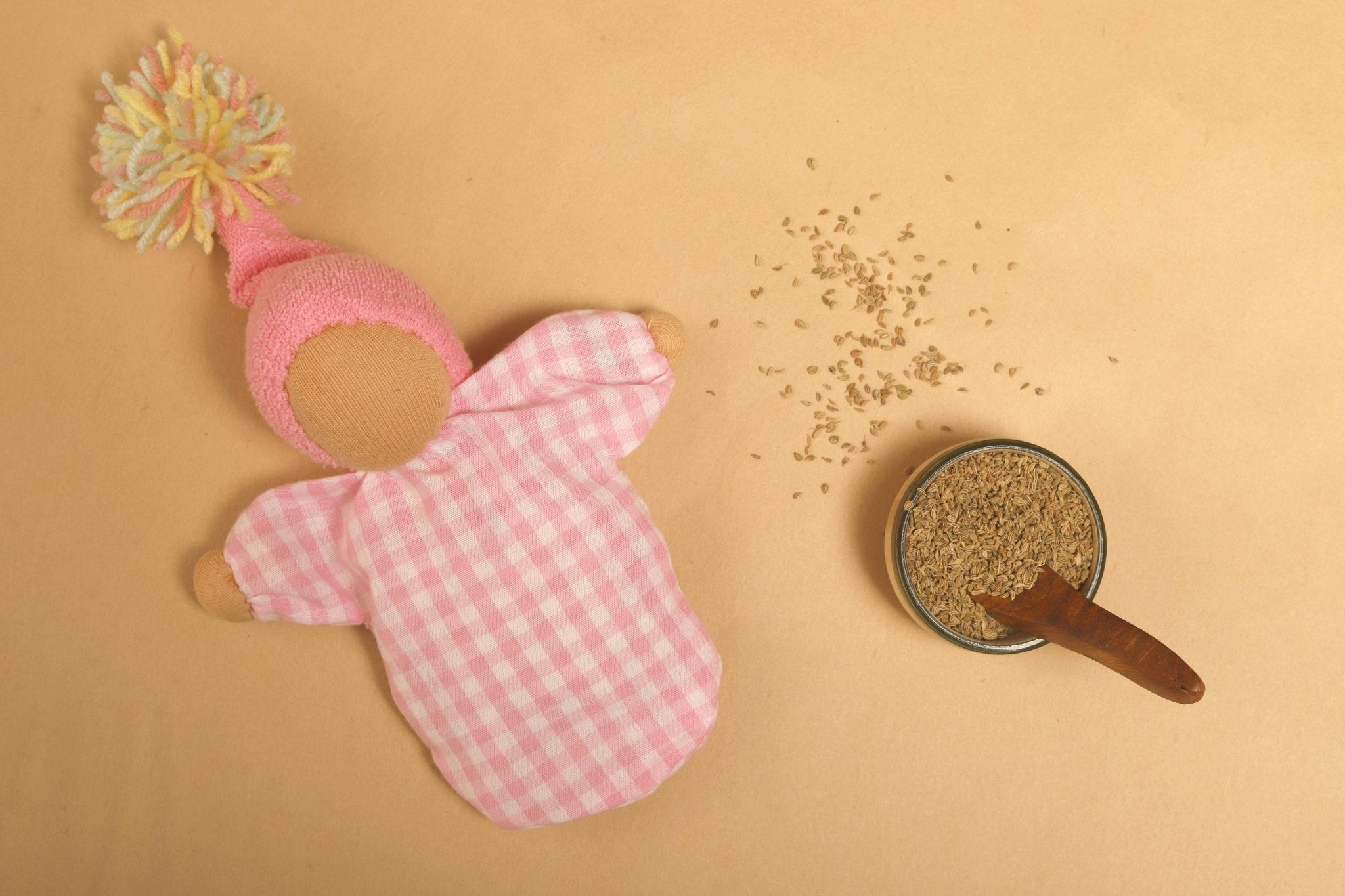 Ajwain Comfort Doll – Soft Aromatic Doll for Babies – Soft Toy on Brown Living™. SKU: AD3. Img 5.