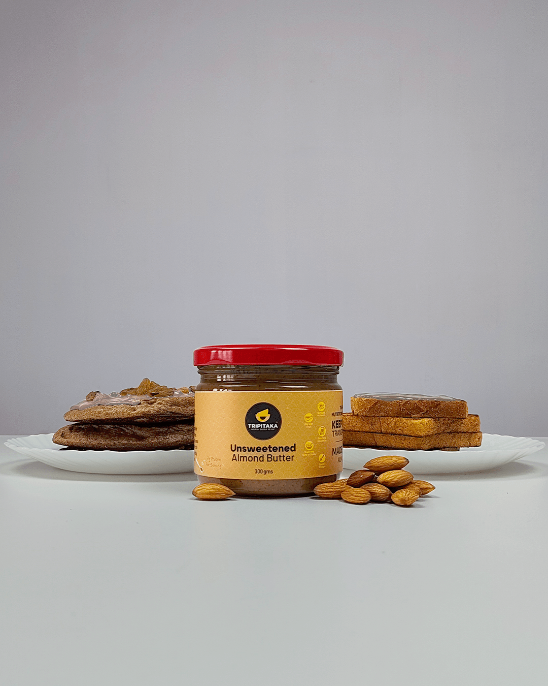 Almond Butter | Creamy & Natural | Roasted Almonds | 300gm – Jams & Spreads on Brown Living™. SKU: TP-NB-AB. Img 3.