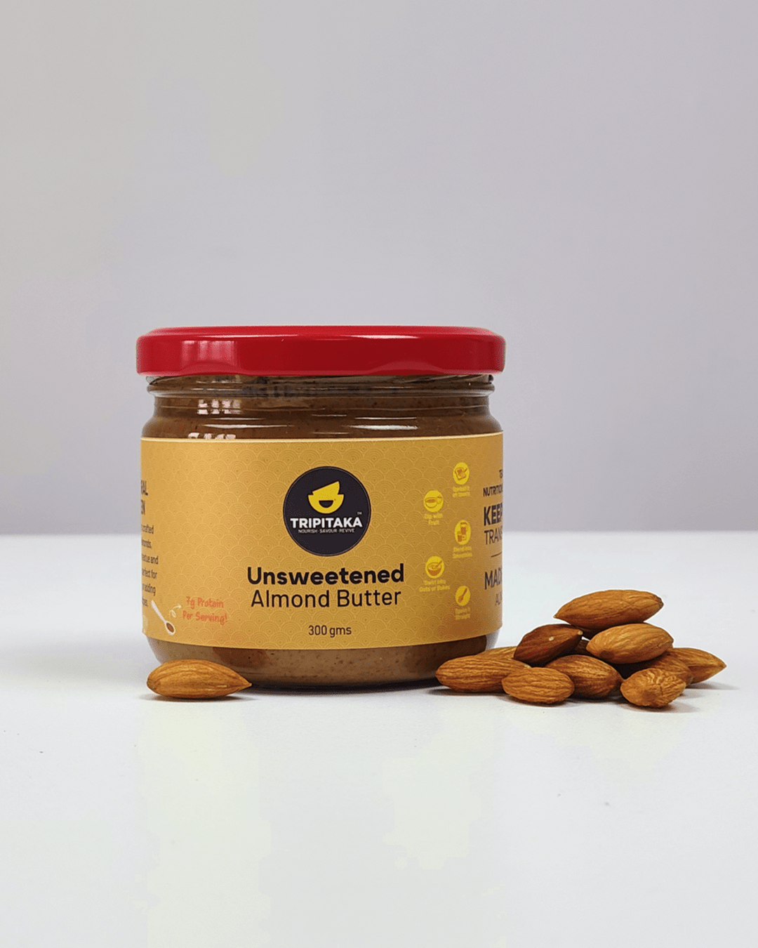 Almond Butter | Creamy & Natural | Roasted Almonds | 300gm – Jams & Spreads on Brown Living™. SKU: TP-NB-AB. Img 2.