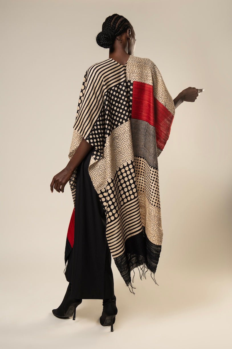 Amalgamation Tussar Peace Silk 3-in-1 Cape | Versatile Layering Wear – Womens Kaftan on Brown Living™. SKU: NAECAP03. Img 7.