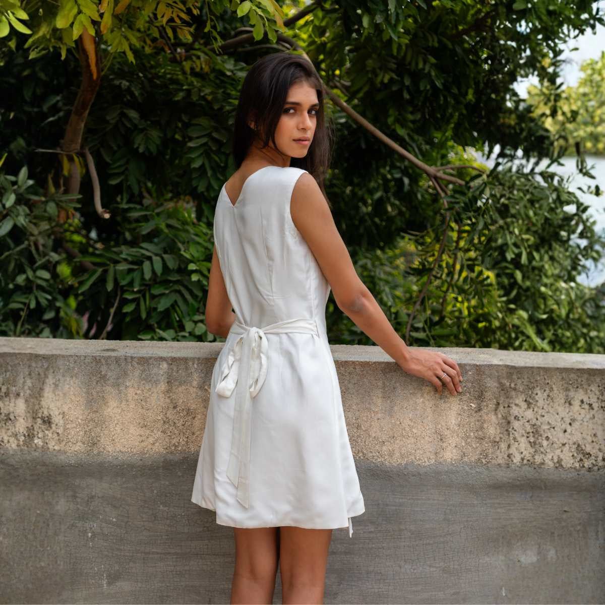 Amani White Tencel Wrap Dress | Soft & Breathable – Womens Dress on Brown Living™. SKU: JDS5038XS. Img 2.