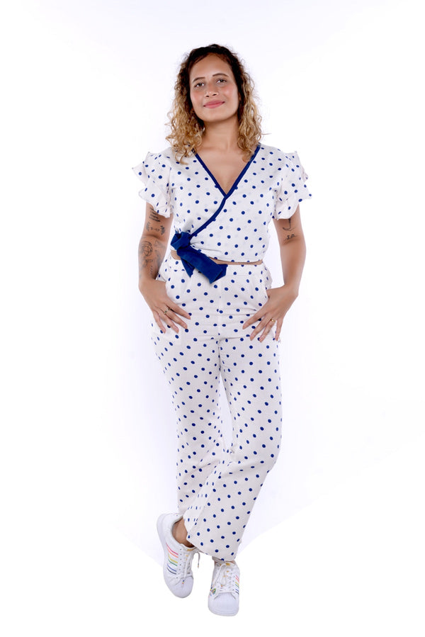 Amara Blue Polka Dot 2 Pc Handloom Cotton Co-Ord Set | Verified Sustainable Womens Co-Ord Sets on Brown Living™