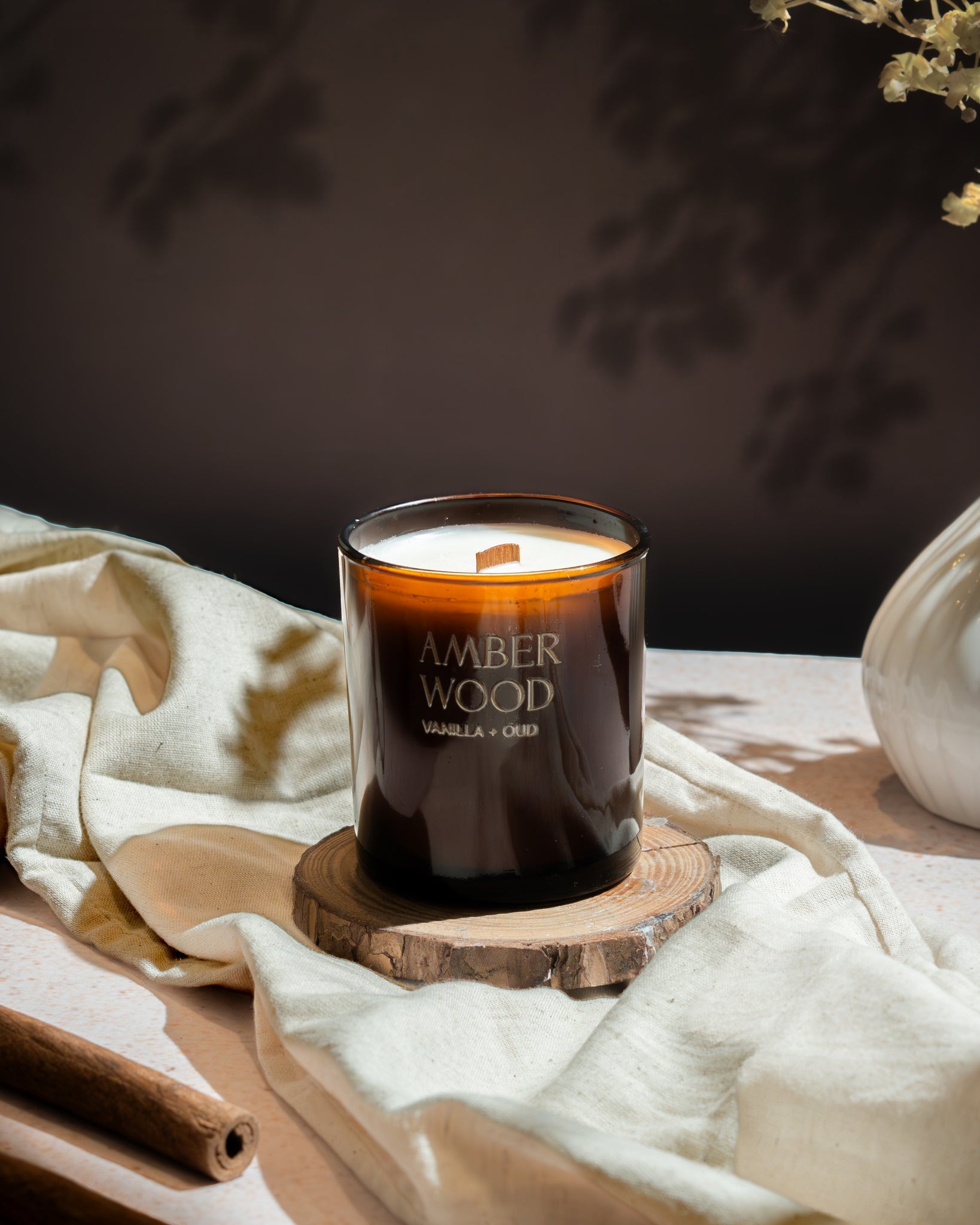 Amber Wood Soy Wax Candle | Warm, Earthy Fragrance – Candles & Fragrances on Brown Living™. SKU: MS-CND-0003-JAR. Img 1.