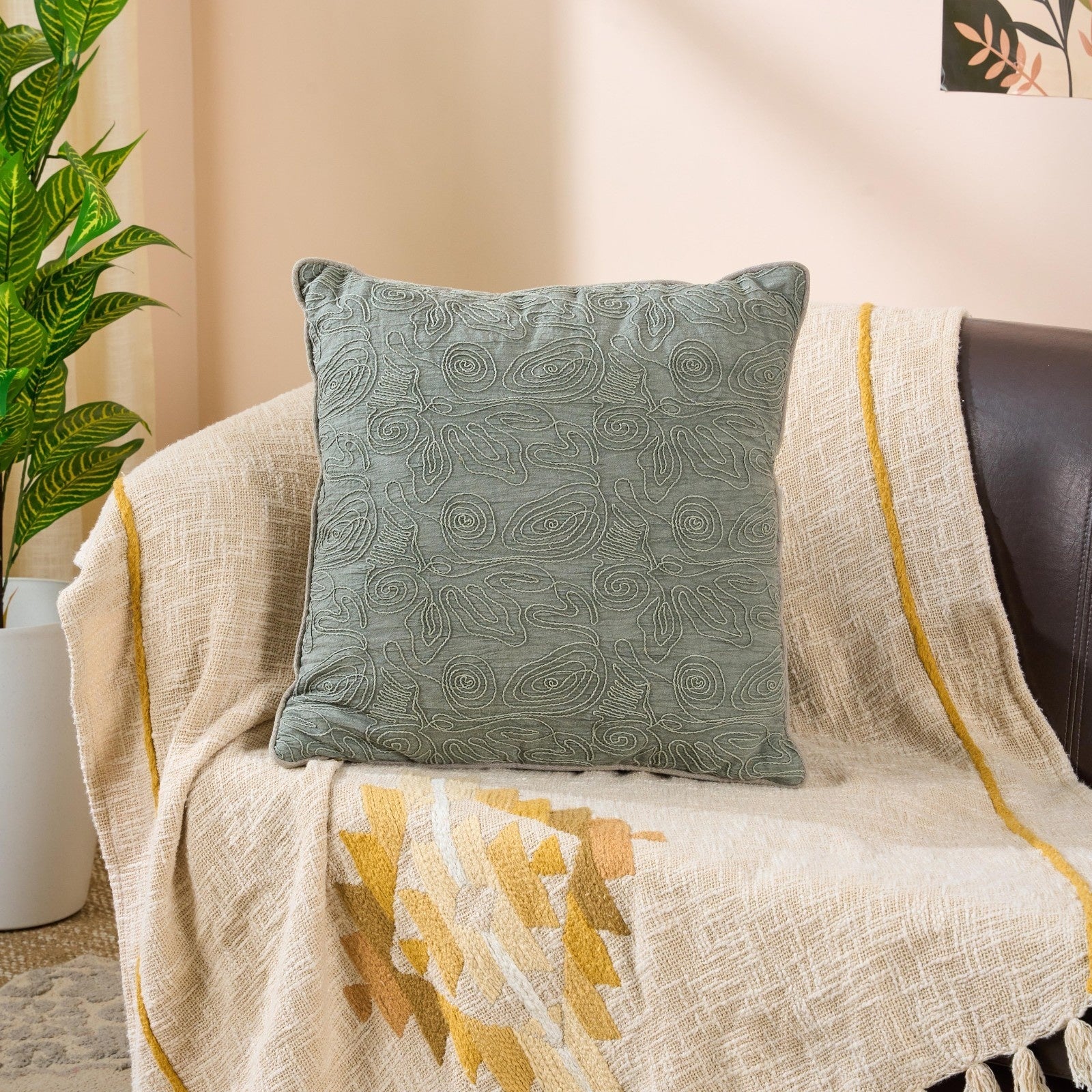 Amoeba Cotton Cushion | Modern Decorative Accent Cushion – Pillow on Brown Living™. SKU: TEE-25731. Img 1.