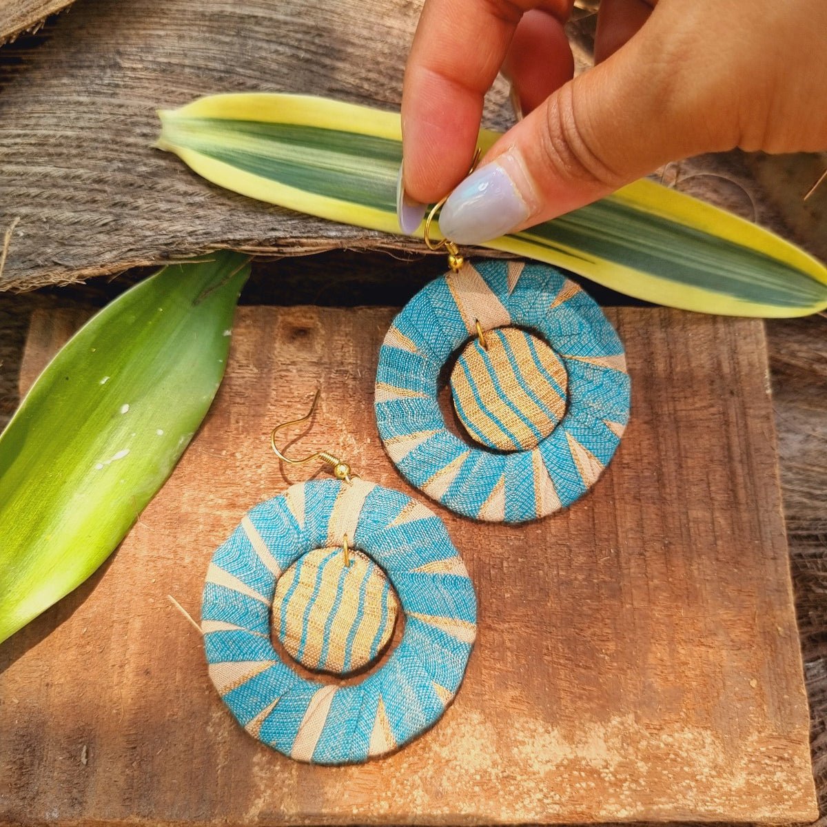 Anmoolie Upcycled Textile Earring - Light Blue | Verified Sustainable by Brown Living™