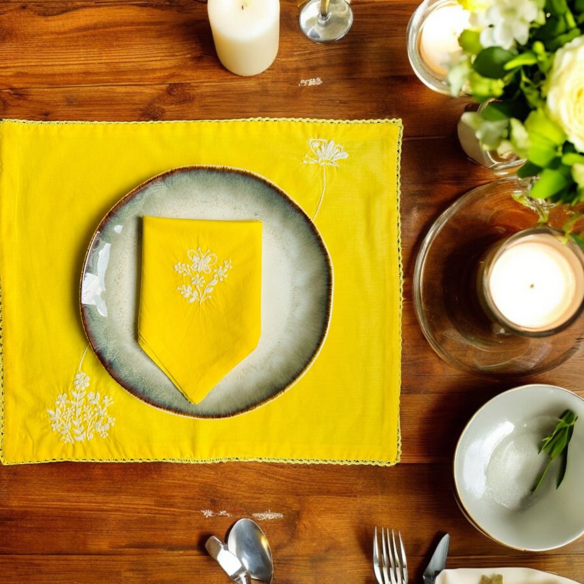 Anthophile Placemats - Set of 2 – Table Linens by Inara Home available on Brown Living™. Yellow . SKU: INPMY02. Img 5.