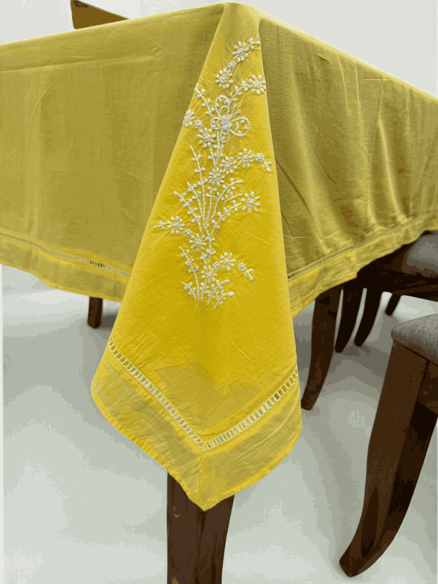Anthophile Rectangular Table Cloth – Cotton Dining & Home Decor – Table Linens by Inara Home available on Brown Living™. Yellow . SKU: INTCL03. Img 6.