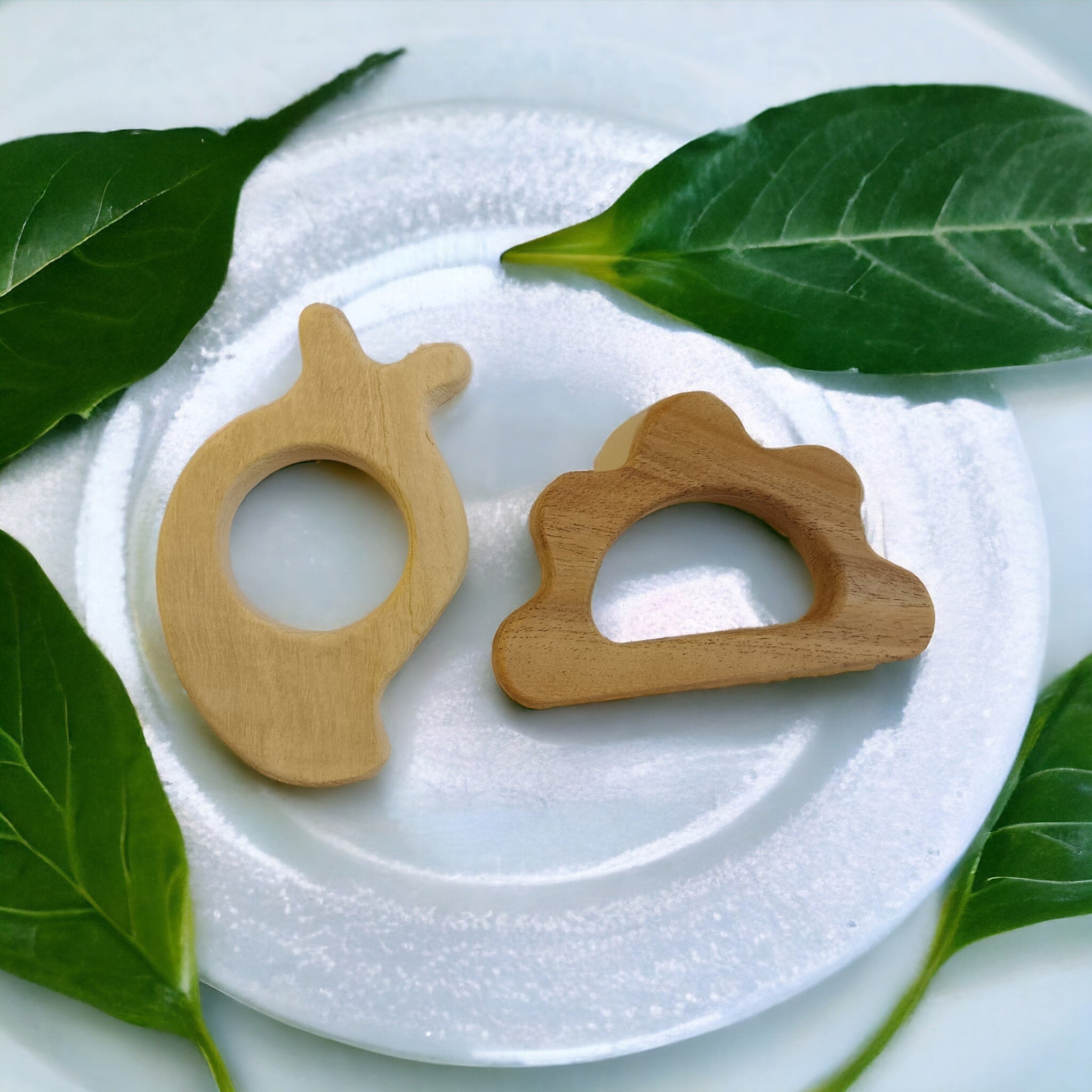 Anti - Bacterial Neem Wooden Teethers – Mango & Cloud Shapes – Baby Teethers & Soothers on Brown Living™. SKU: T_MNG-CLD. Img 2.