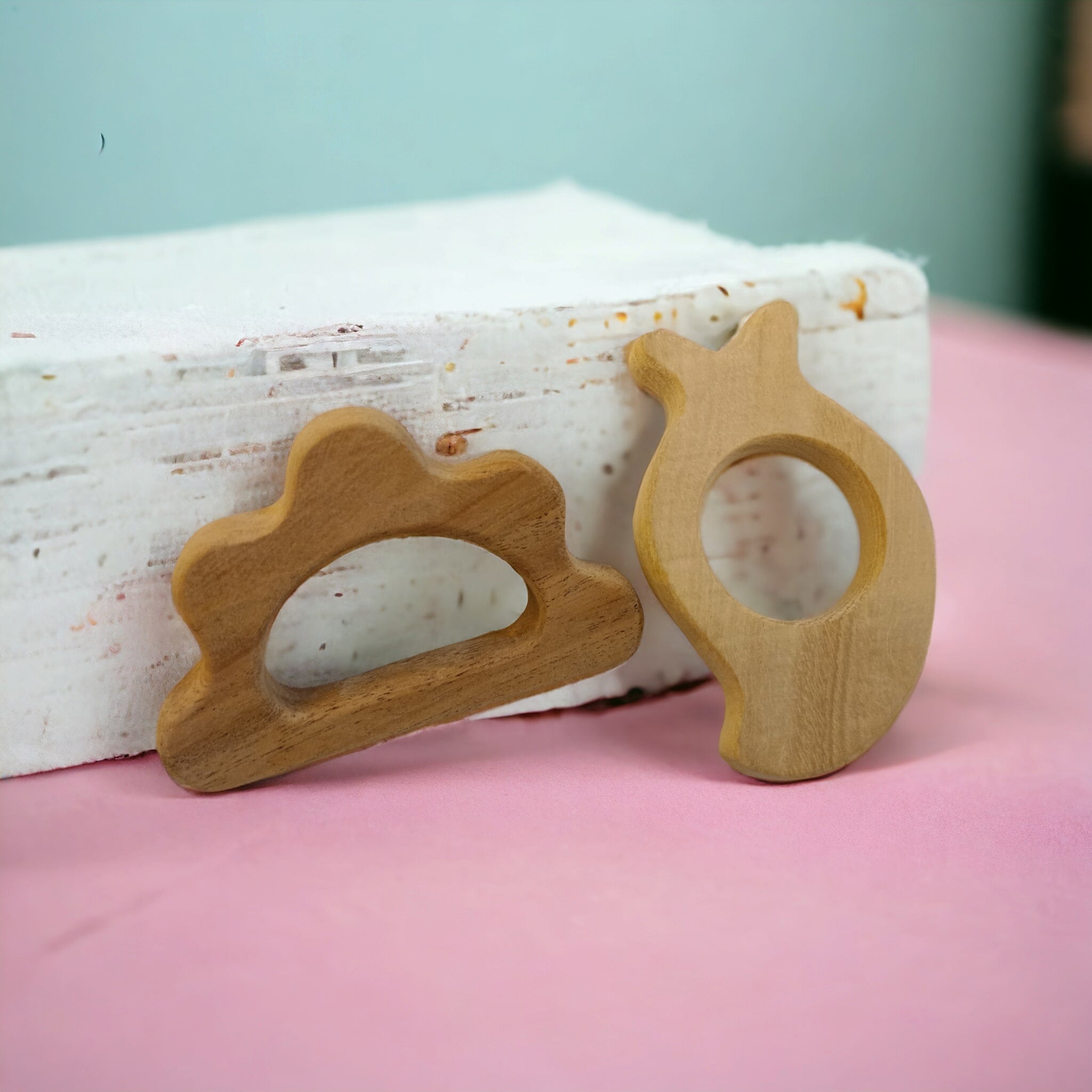 Anti - Bacterial Neem Wooden Teethers – Mango & Cloud Shapes – Baby Teethers & Soothers on Brown Living™. SKU: T_MNG-CLD. Img 3.