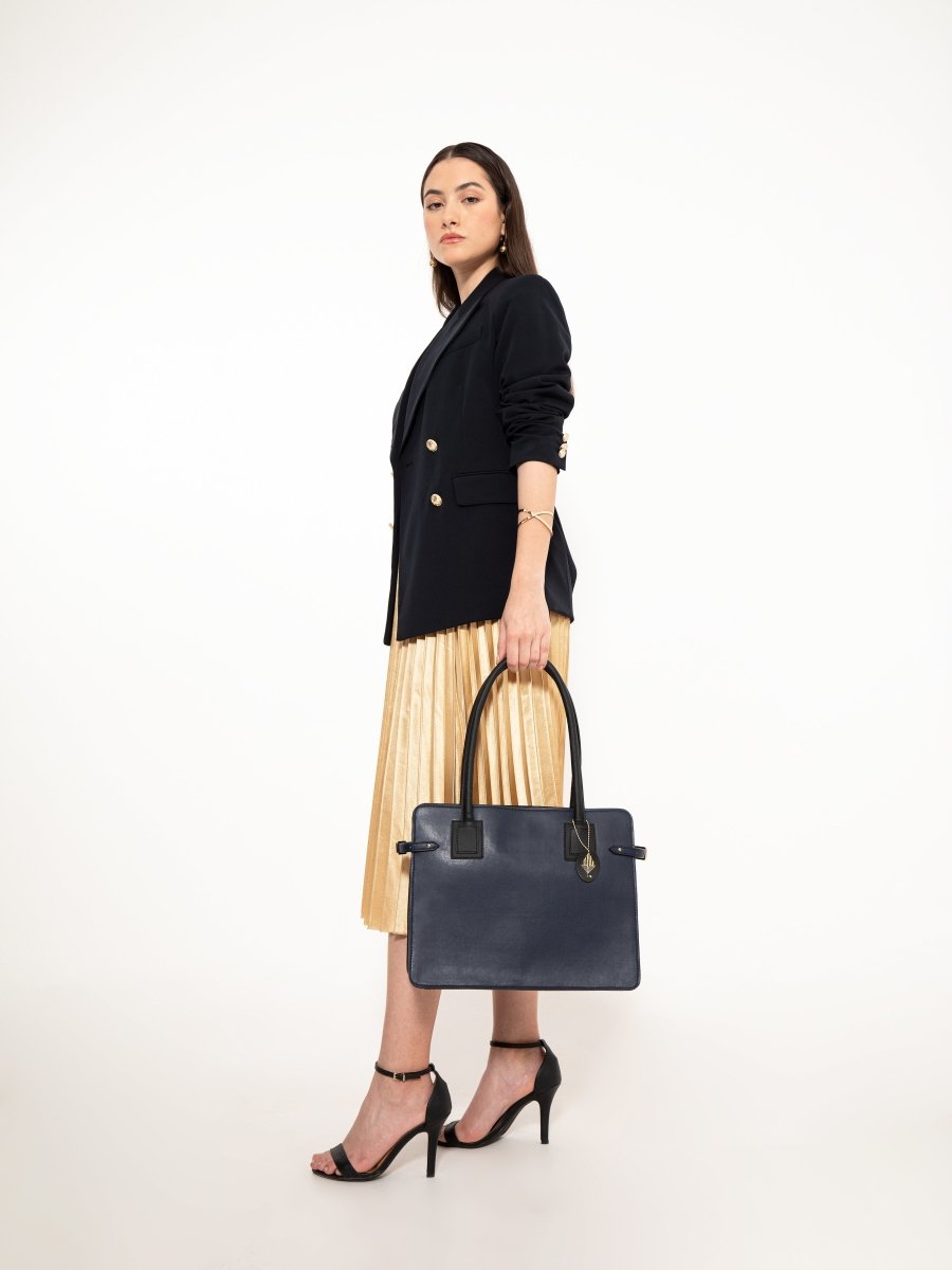 Aranyani - Navy Blue and Black Women's Bag Made with Cactus Leather