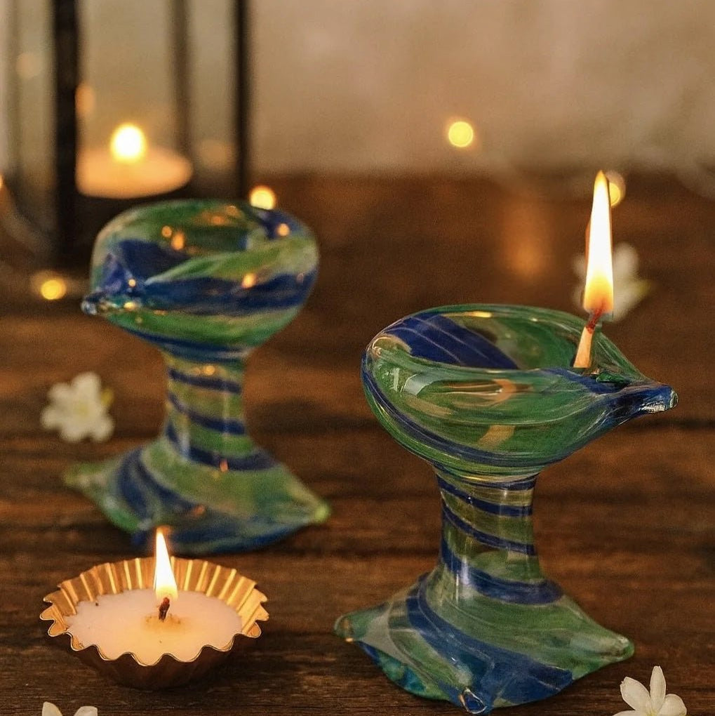 Artham Deep – Art Glass Puja Diya Decorative Pooja Lamp – Pooja Needs on Brown Living™. SKU: ARTHAM - DEEP. Img 3.
