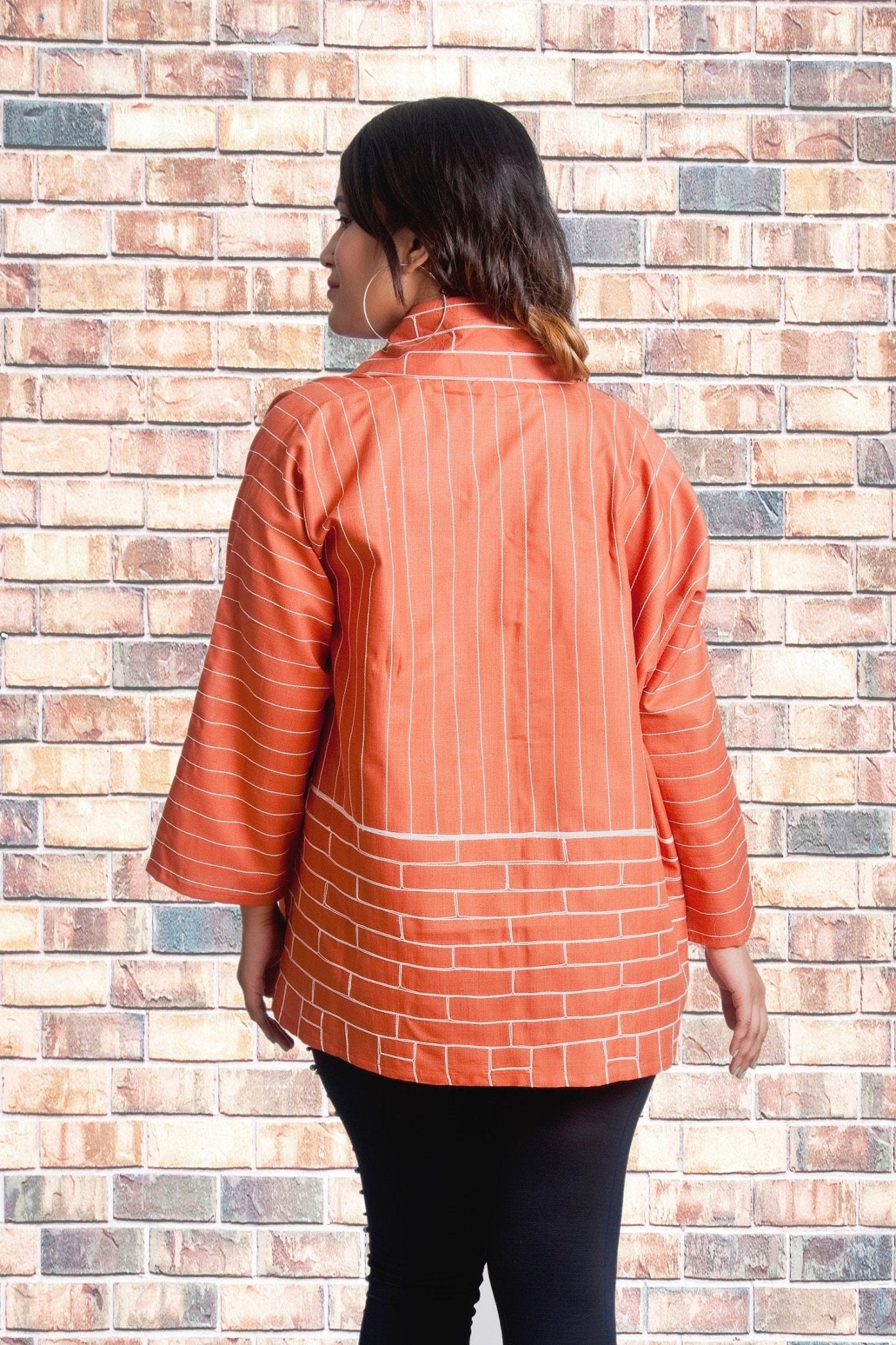 Artisan Ember Embroidered Jacket – Handcrafted Ethnic Cotton Wear – Womens Jacket on Brown Living™. SKU: J03008. Img 5.