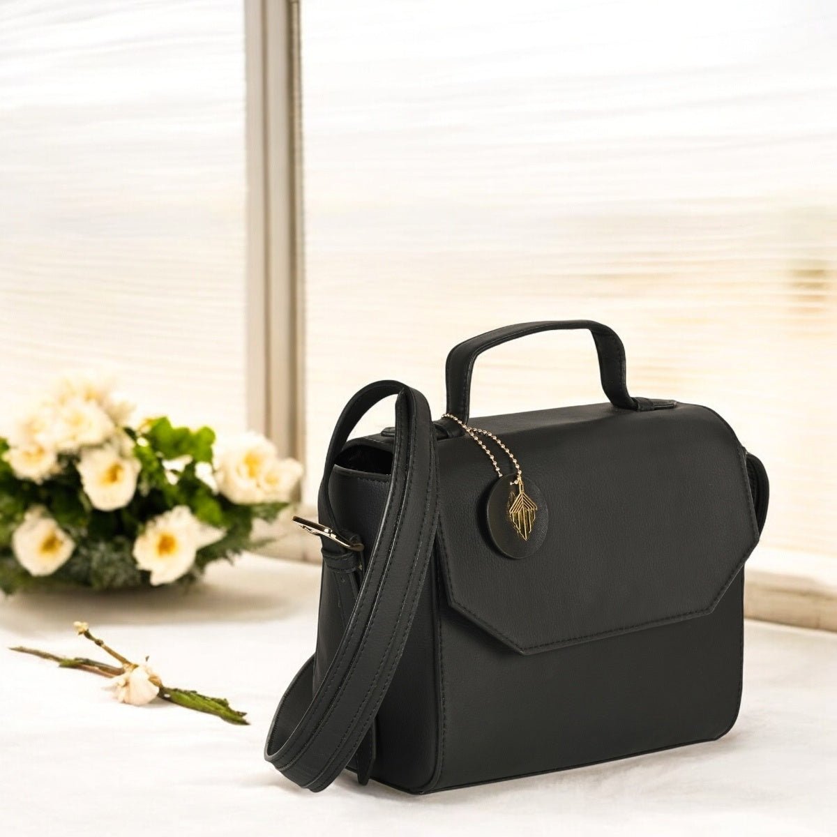 Asteria Vegan Leather Women's Sling Bag (Black) – Womens Bag on Brown Living™. SKU: SCGH 3001. Img 4.