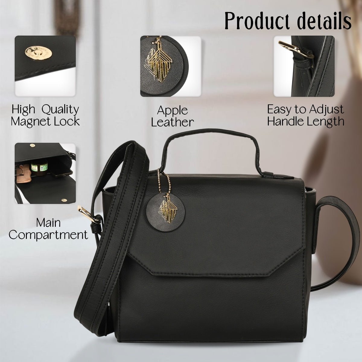 Asteria Vegan Leather Women's Sling Bag (Black) – Womens Bag on Brown Living™. SKU: SCGH 3001. Img 2.