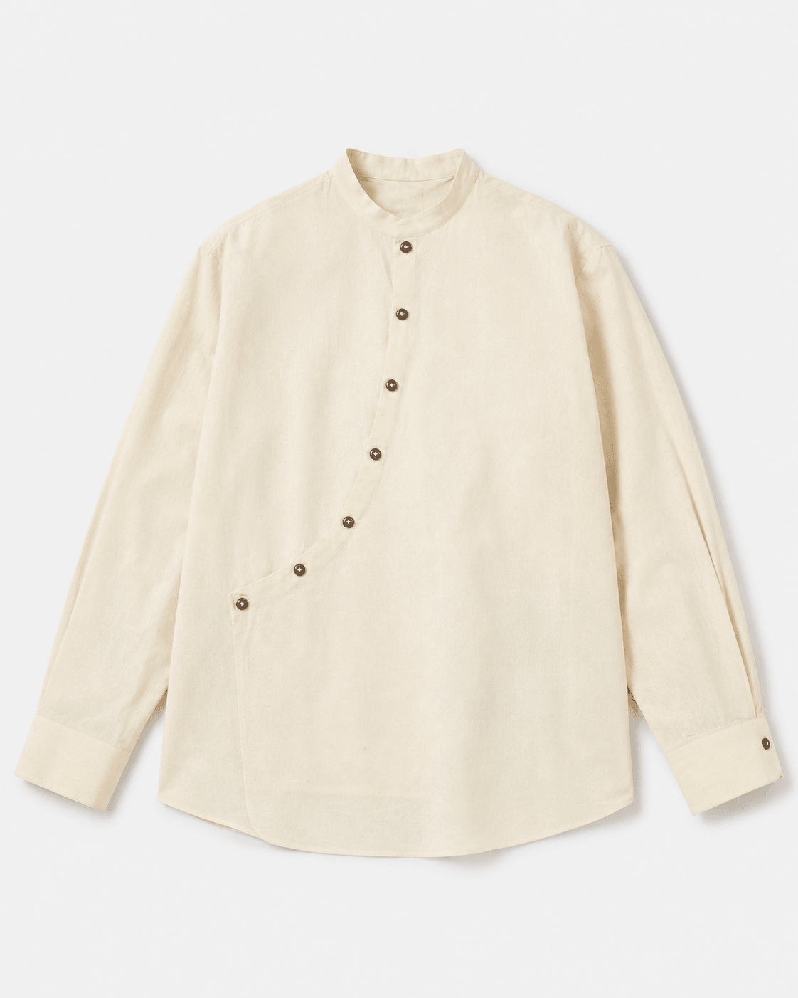 Asymmetric Overlap Cotton Shirt – Modern Draped Casual Essential Shirt – Womens Shirt on Brown Living™. SKU: ACB2026006. Img 1.