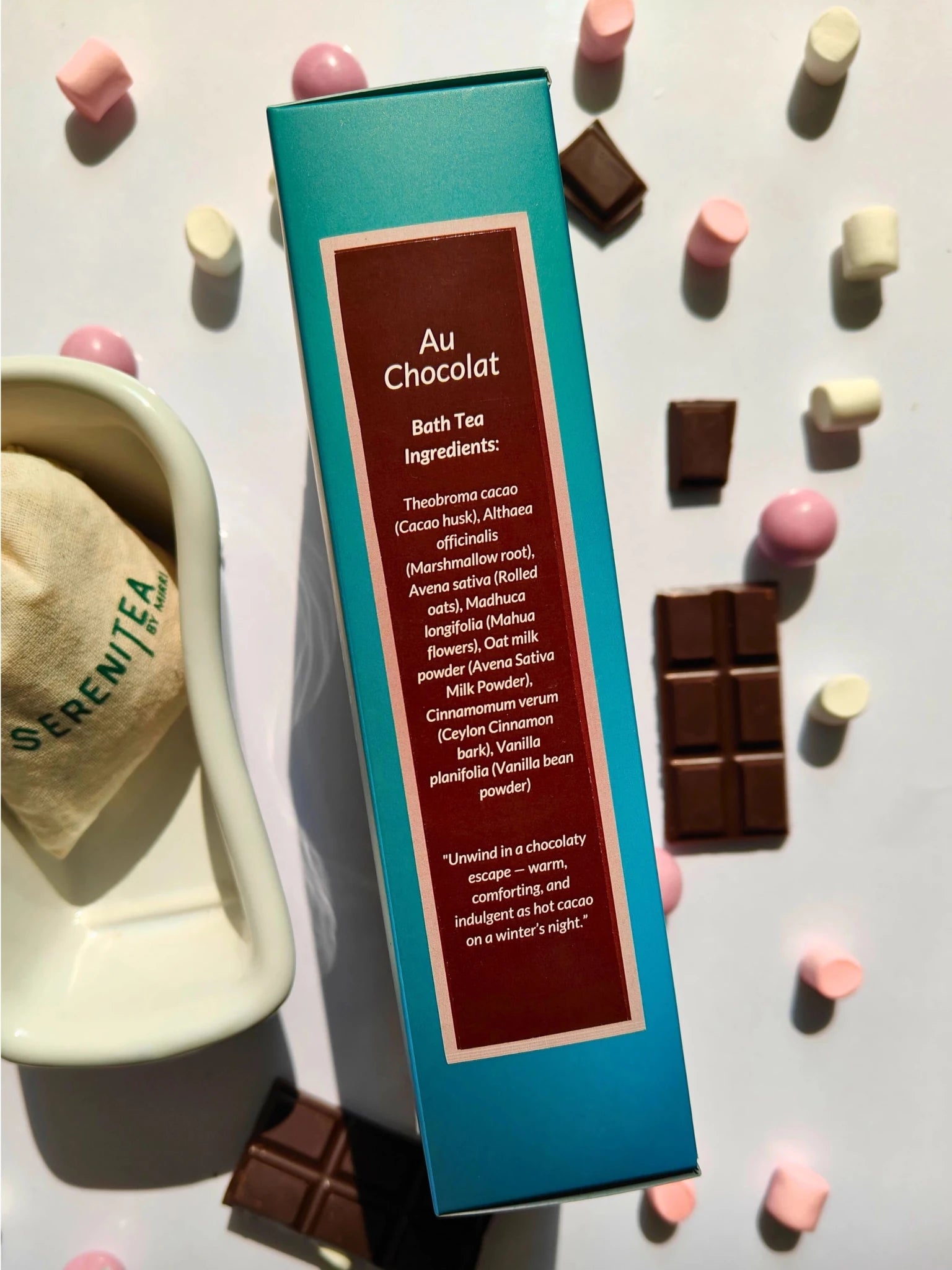 Au Chocolat Bath Tea – Indulgent Herbal Bath Infusion for Relaxation – Bath Salt on Brown Living™. SKU: 300001. Img 1.