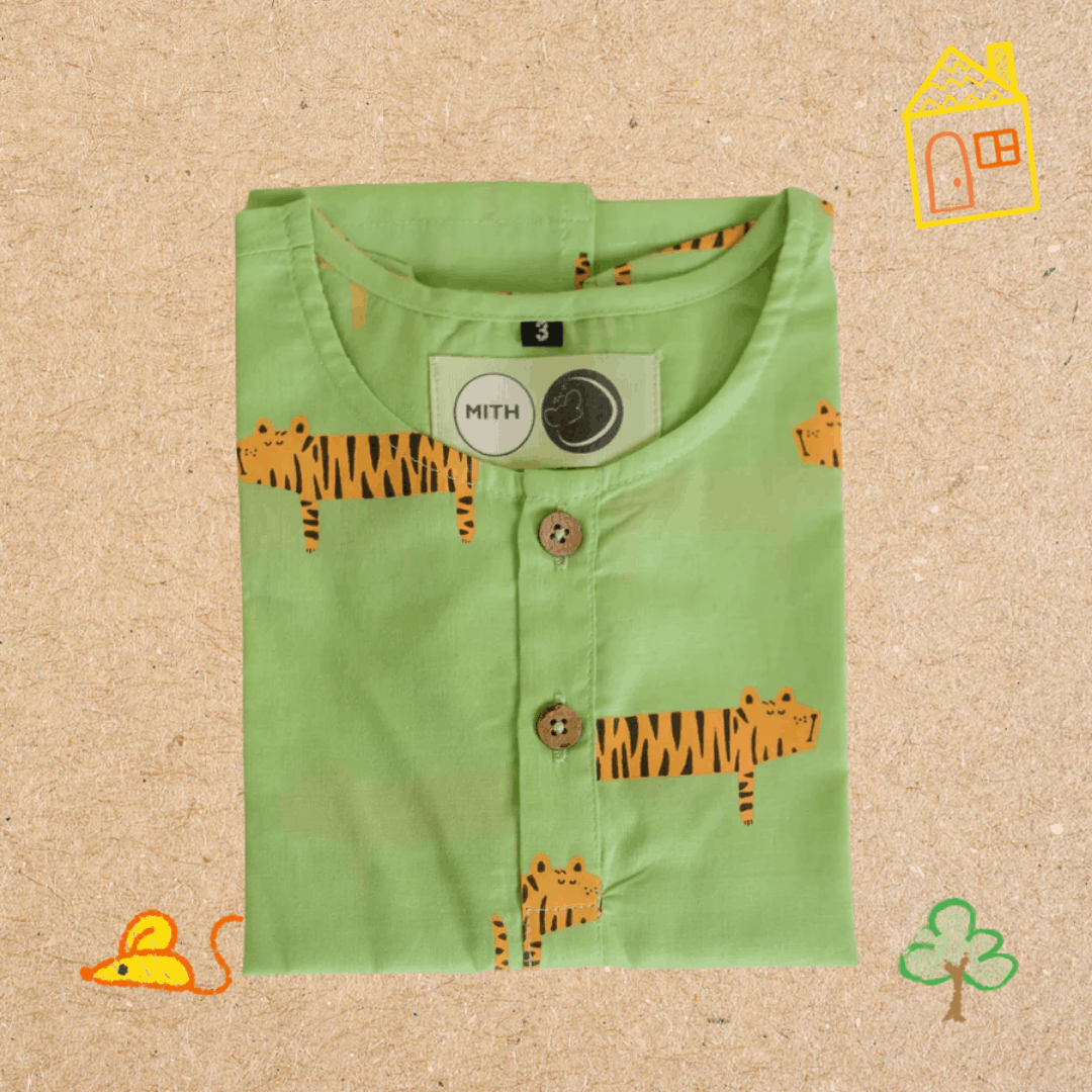 Augustus The Tiger - Unisex Kids Nightwear – Kids Pyjamas on Brown Living™. SKU: MITHNW-032-G-1. Img 3.