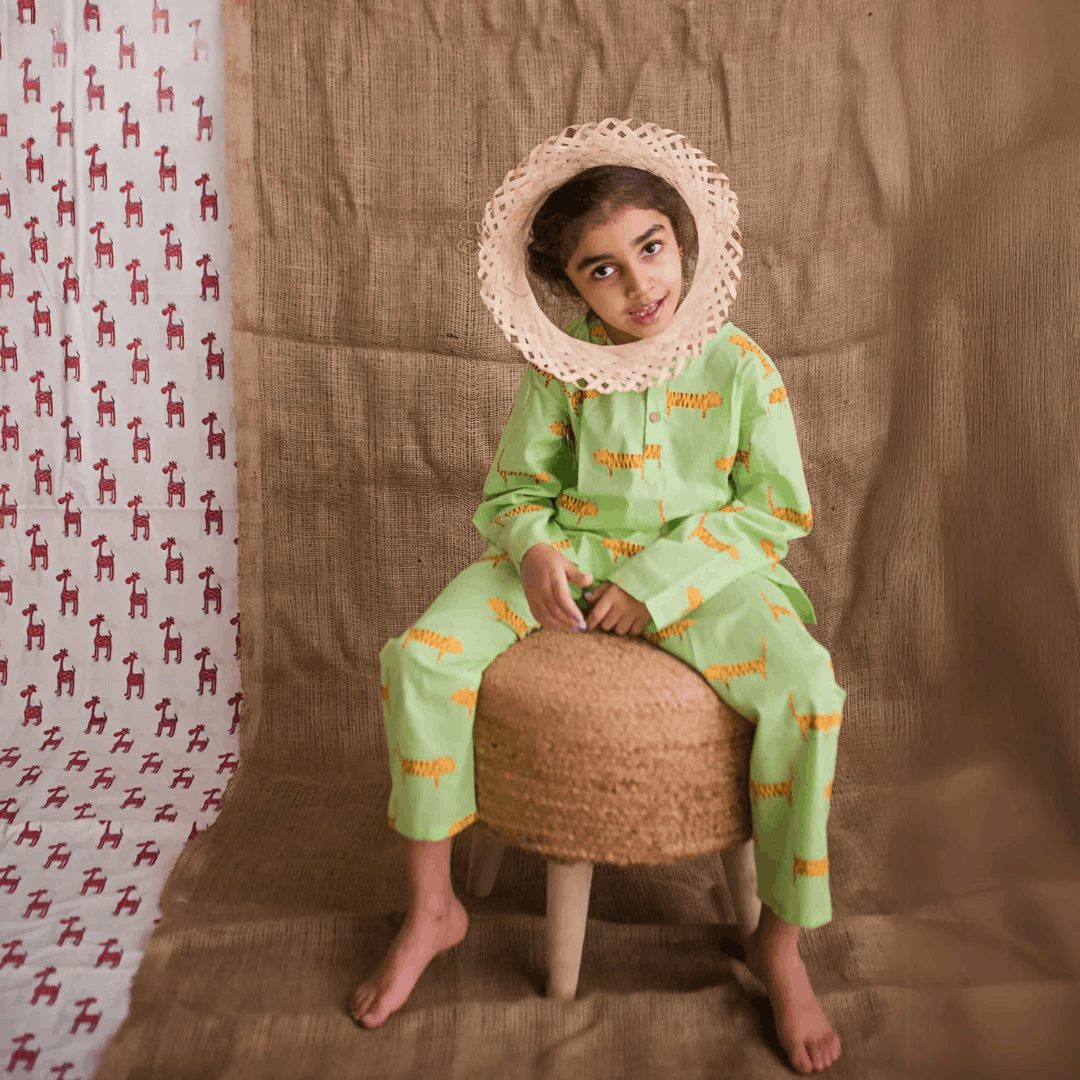 Augustus The Tiger - Unisex Kids Nightwear – Kids Pyjamas on Brown Living™. SKU: MITHNW-032-G-1. Img 1.