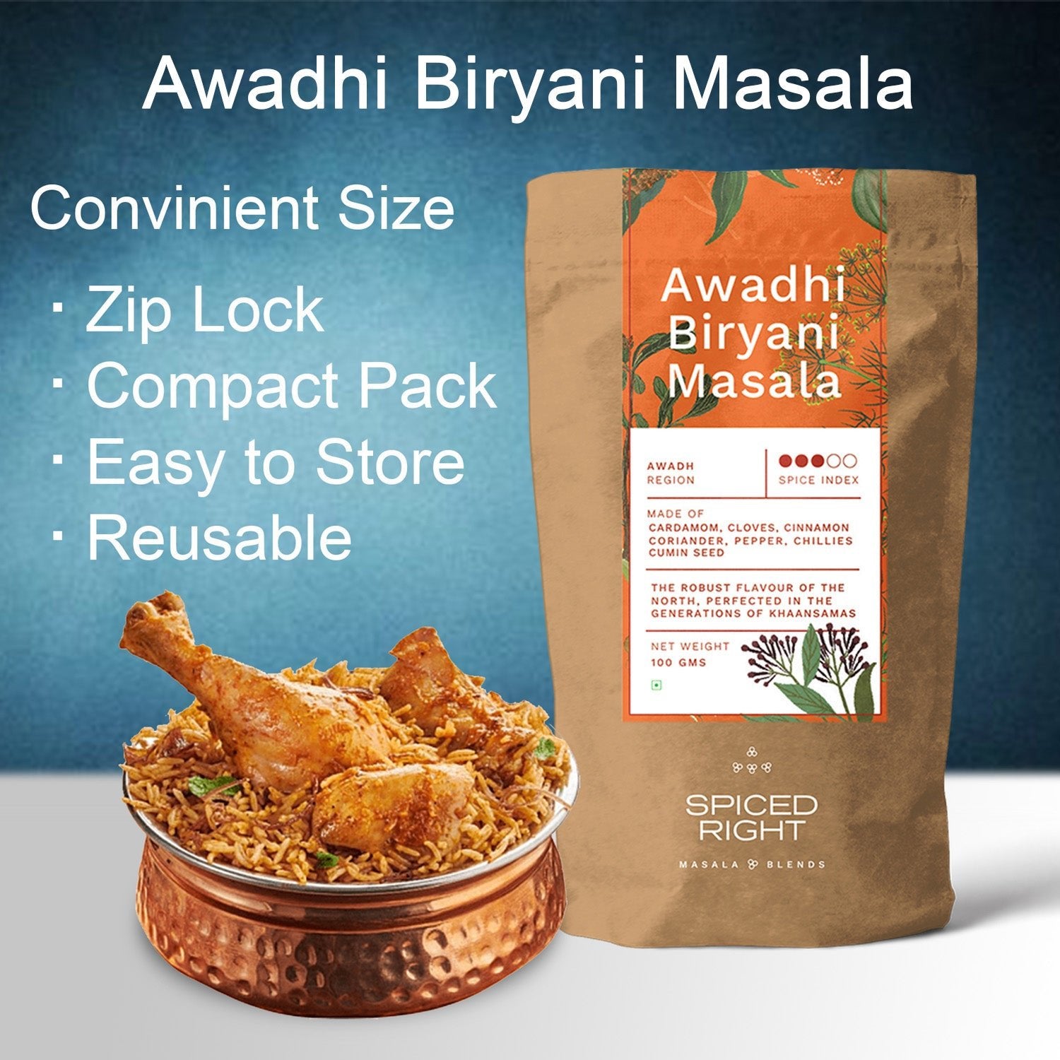 Awadhi Biryani Masala - Lucknowi Blend, No Fillers – Seasonings & Spices on Brown Living™. SKU: SRAB. Img 3.