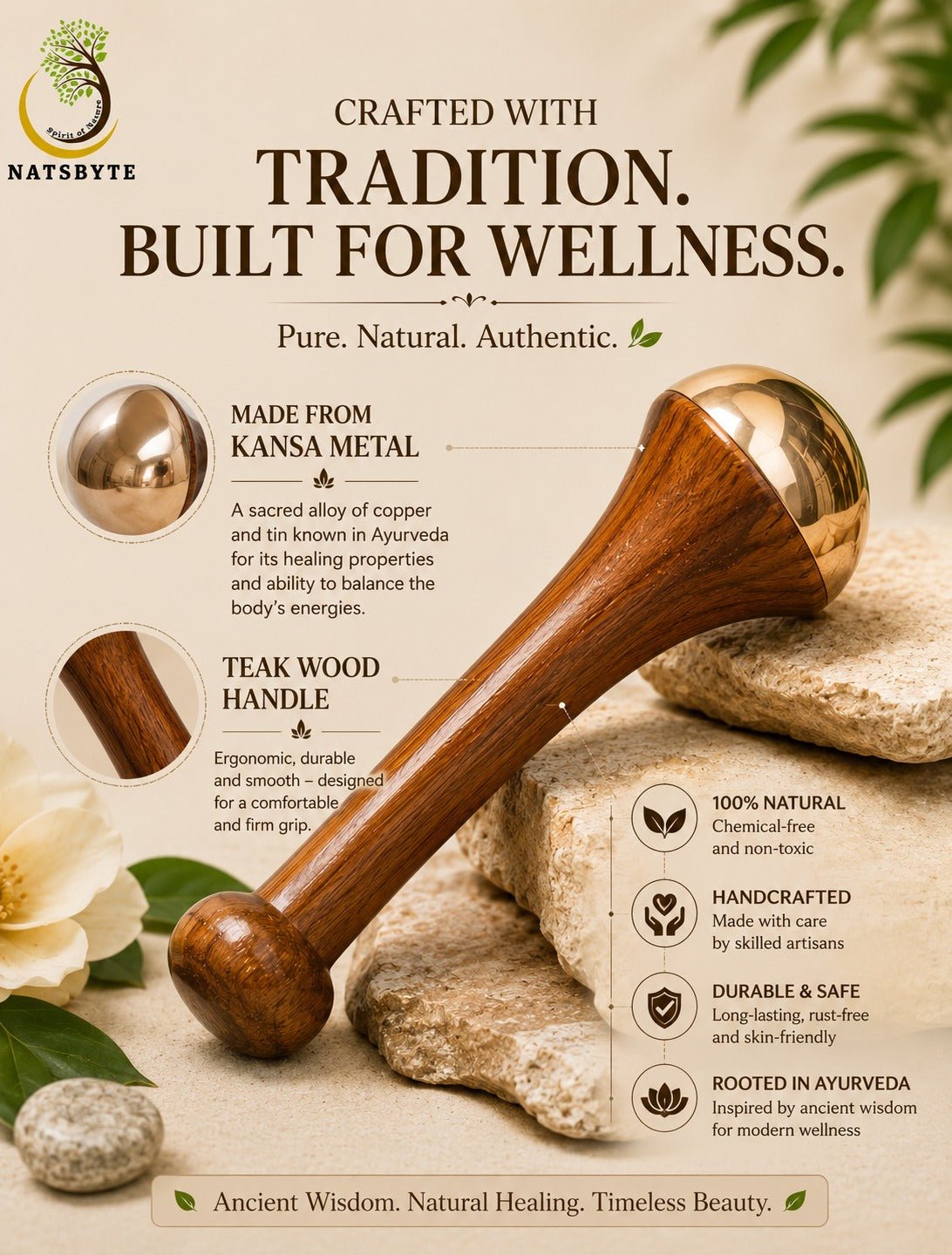 Ayurvedic Dual Kansa Wand Massager | Face & Body Tool – Massager on Brown Living™. SKU: KansaWandDUAL. Img 9.