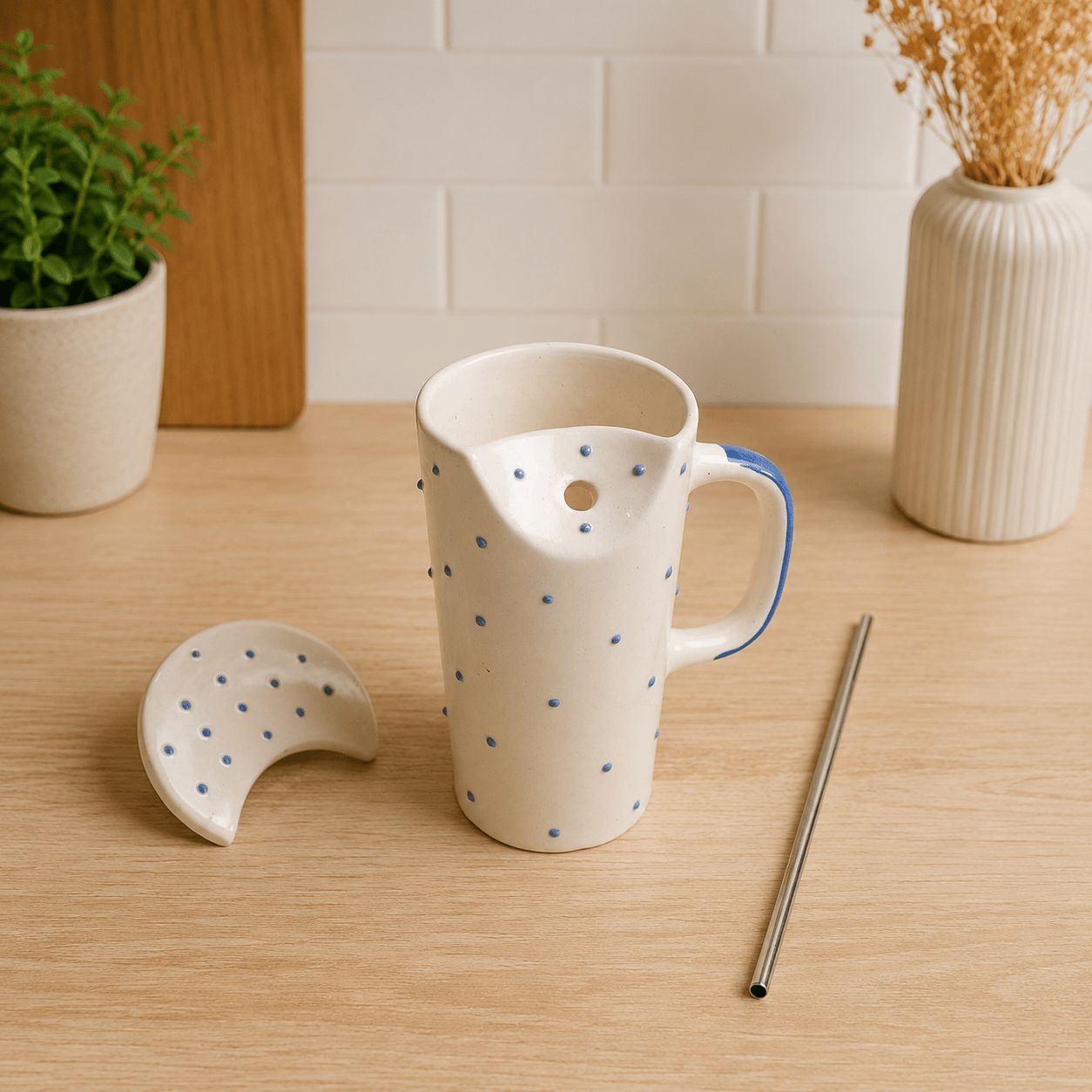 Azure Ceramic Sipper with Steel Straw | Reusable Ceramic Travel Cup – Gift Hampers on Brown Living™. SKU: RKH-17. Img 6.
