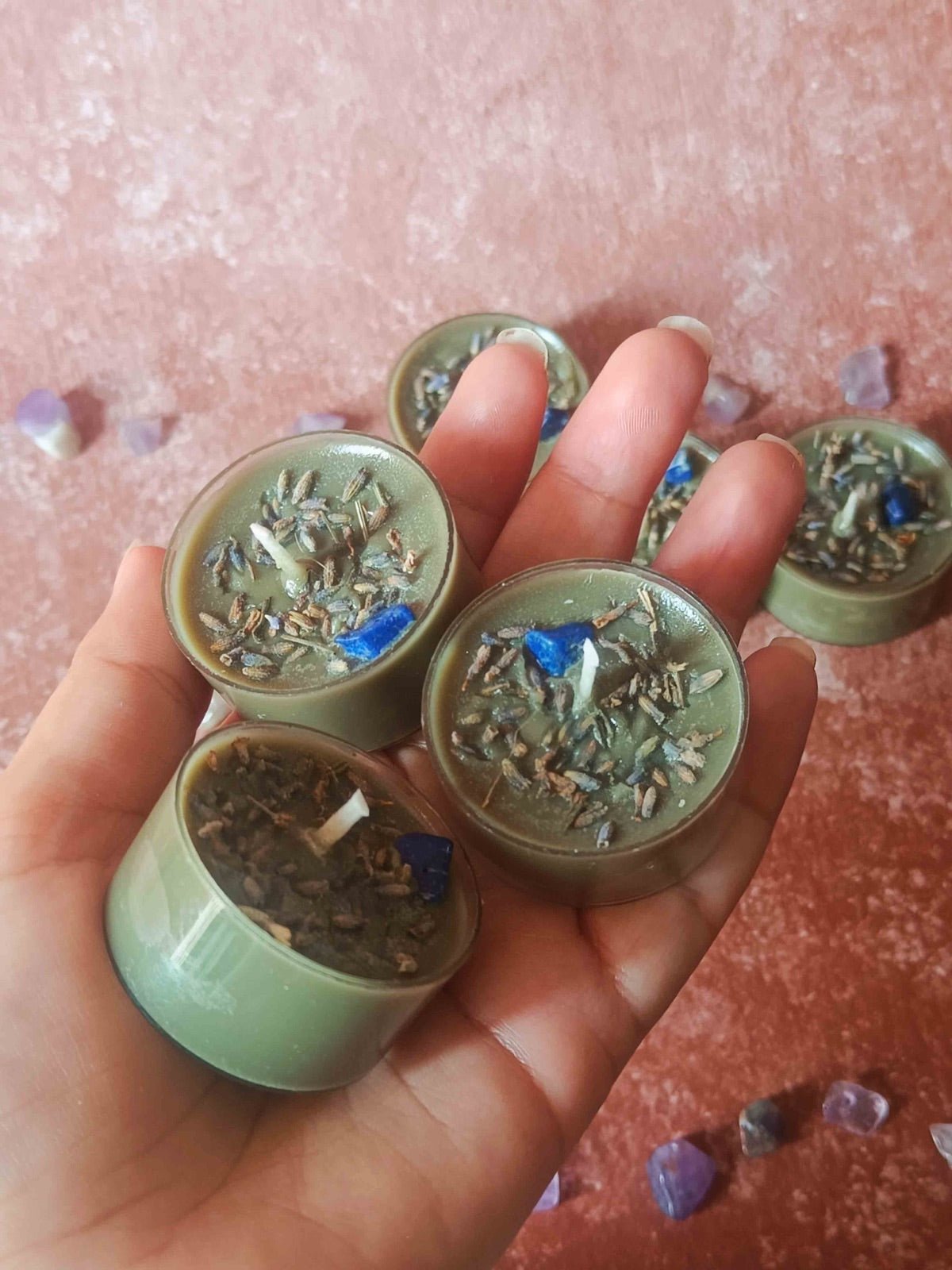 Azurite Crystal Tealight - Set of 6 (Cedarwood) | Verified Sustainable by Brown Living™