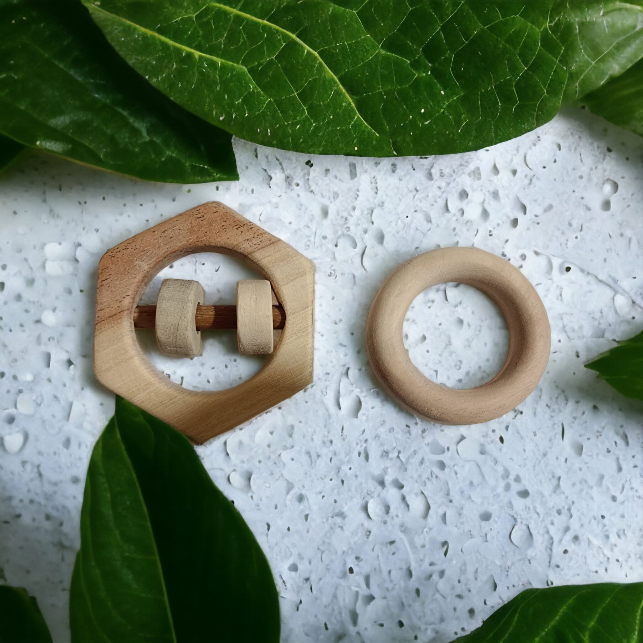 Baby Chilling Neem Wooden Rattle & Teether Set Of 2 Toys – Wooden Toys on Brown Living™. SKU: RT_HXN-RNG. Img 5.