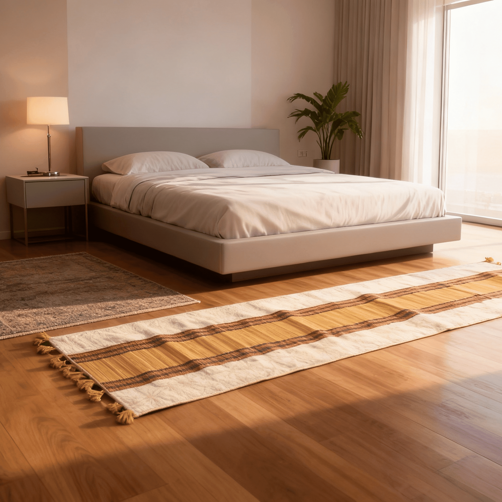 Bamboo Bed Mat Snowflake Weave with Muga Gold – Natural Comfort – Bed Linens on Brown Living™. SKU: SK-BDM-NBG-03-JBG. Img 2.