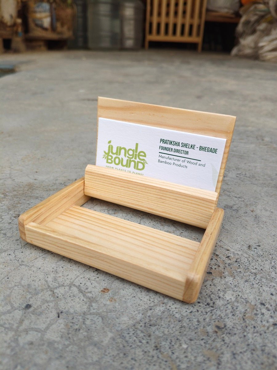 Bamboo Card Holder | Natural Desk & Business Card Stand – Desk Accessories on Brown Living™. SKU: WCH001. Img 2.