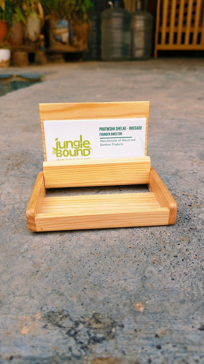 Bamboo Card Holder | Natural Desk & Business Card Stand – Desk Accessories on Brown Living™. SKU: WCH001. Img 4.
