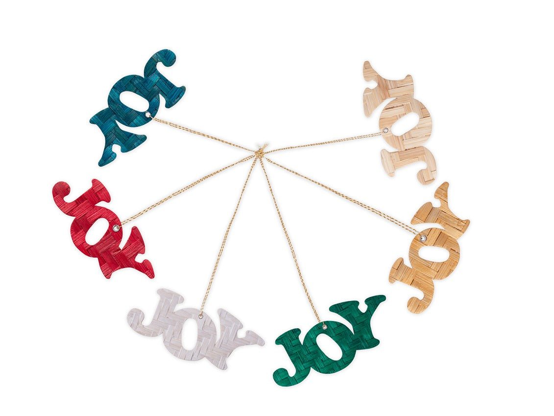 Bamboo Christmas Ornament "Joy" Hanging | Set of 6 (Assorted Colors) – Home Decor on Brown Living™. SKU: HG-792_Small. Img 15.