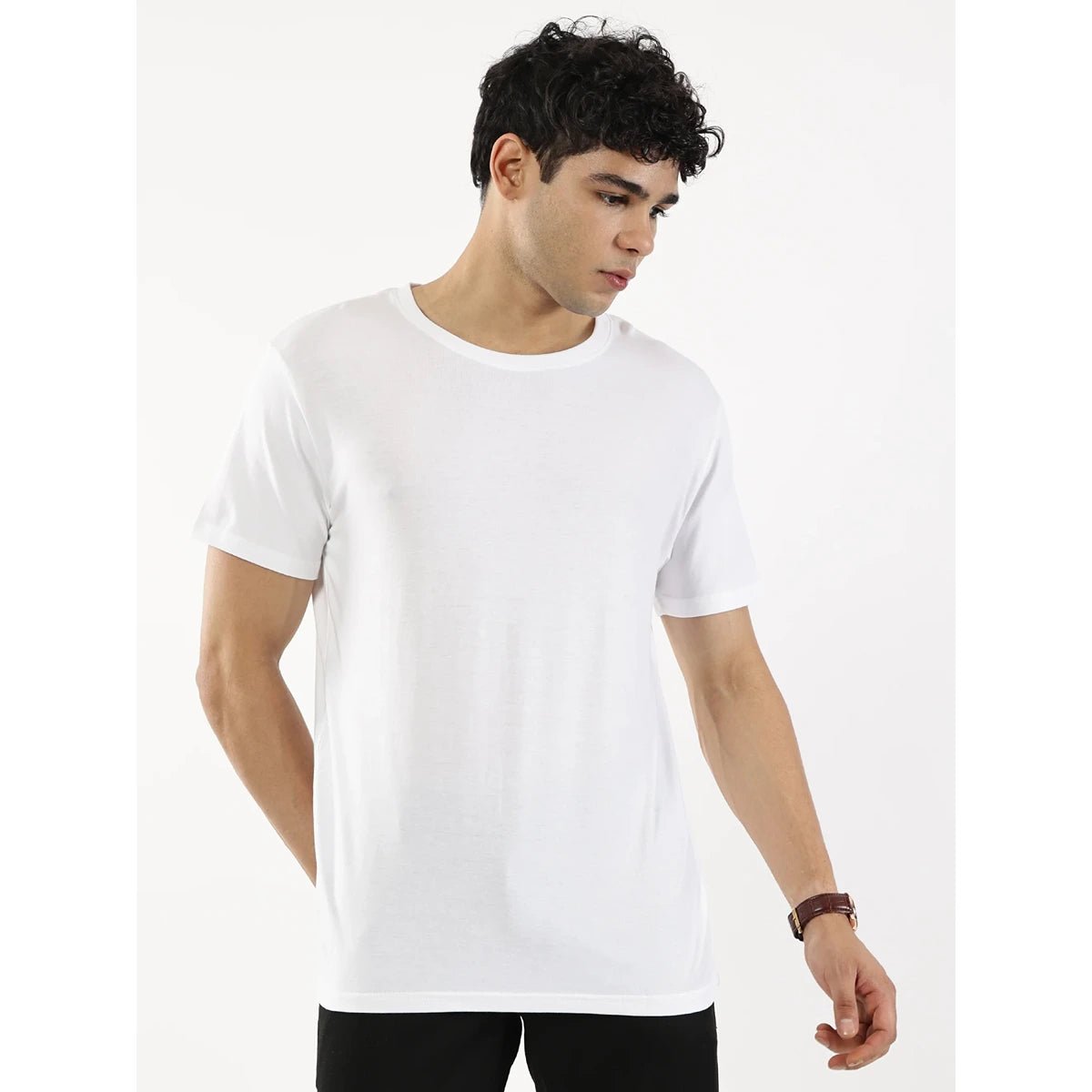 Bamboo Cotton Crew Neck Men's T-Shirt | Everyday Wear – Mens T-Shirt on Brown Living™. SKU: BCC-SNWHT-S. Img 3.