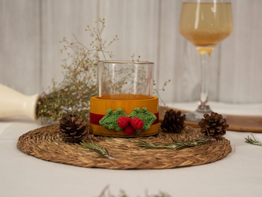 Bamboo & Crochet Holly Tea Light Holder | Handcrafted Christmas Decor – Home Decor on Brown Living™. SKU: TL-770. Img 12.