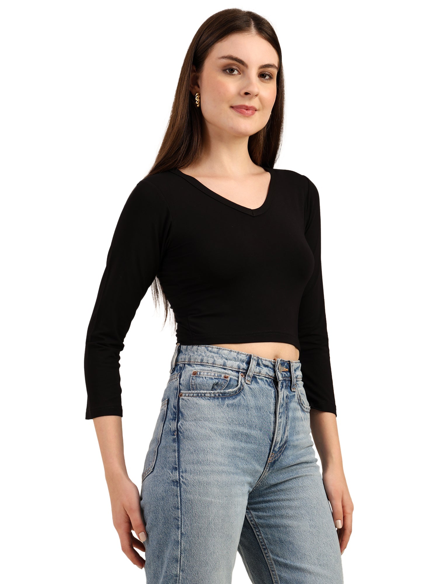 Bamboo Crop Top With Bell Sleeves Trendy Gen Z Fashion – Womens Top on Brown Living™. SKU: W-BELL-SLEEVE-TOP-NAVY-S. Img 9.