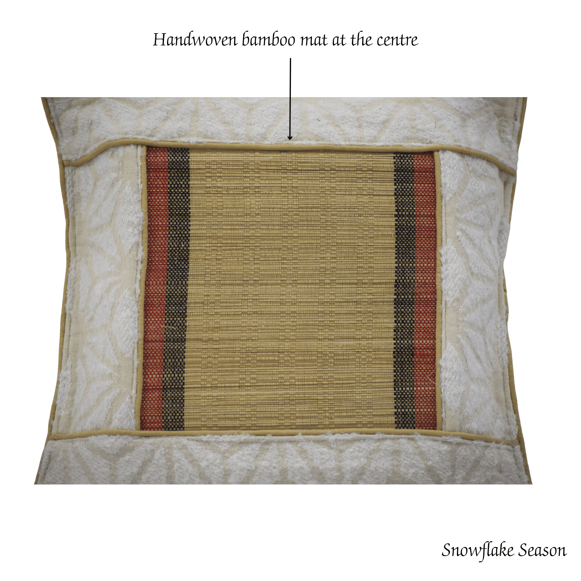 Bamboo Cushion Cover Snowflake Weave with Muga Gold – Elegant Decor – Covers & Inserts on Brown Living™. SKU: SK-BCC-NBG-01-JBG. Img 4.