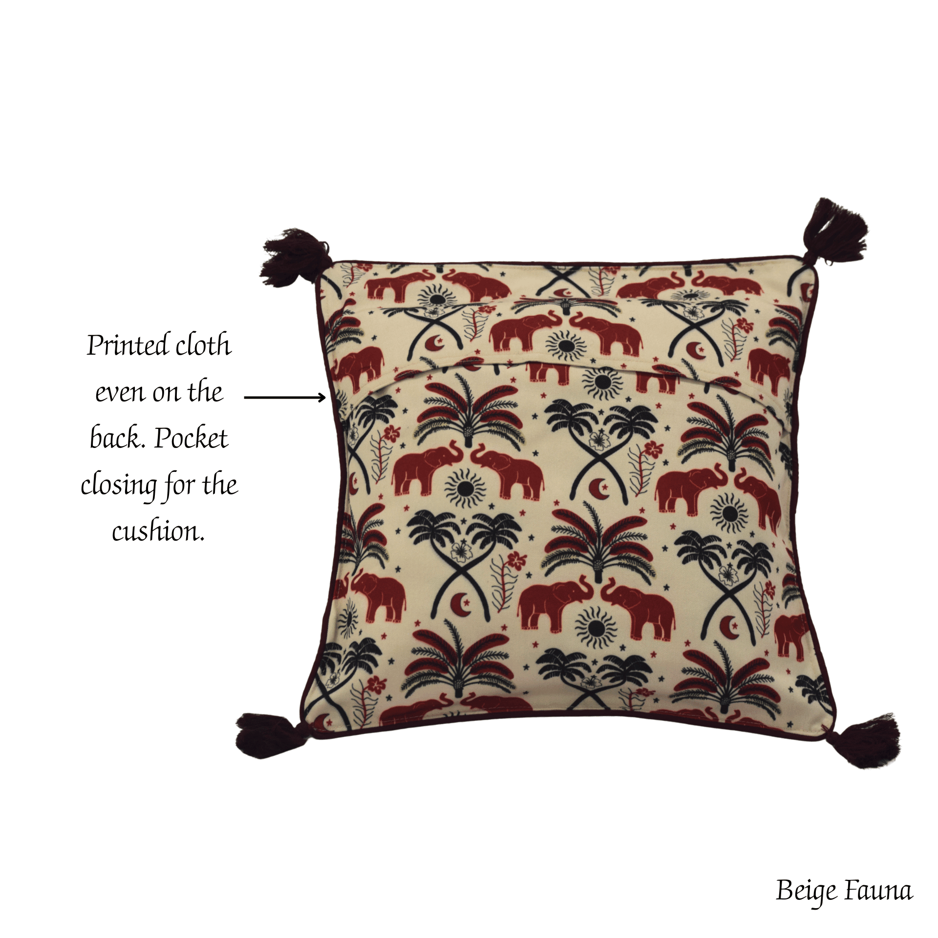 Bamboo Cushion Cover Tribal Elephant Print – Eco Friendly Decor – Covers & Inserts on Brown Living™. SKU: SK-BCC-NBG-01-CEP. Img 7.