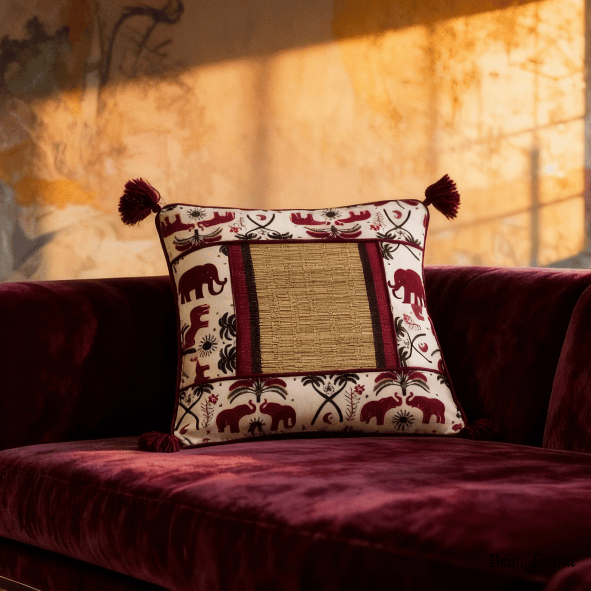 Bamboo Cushion Cover Tribal Elephant Print – Eco Friendly Decor – Covers & Inserts on Brown Living™. SKU: SK-BCC-NBG-01-CEP. Img 1.