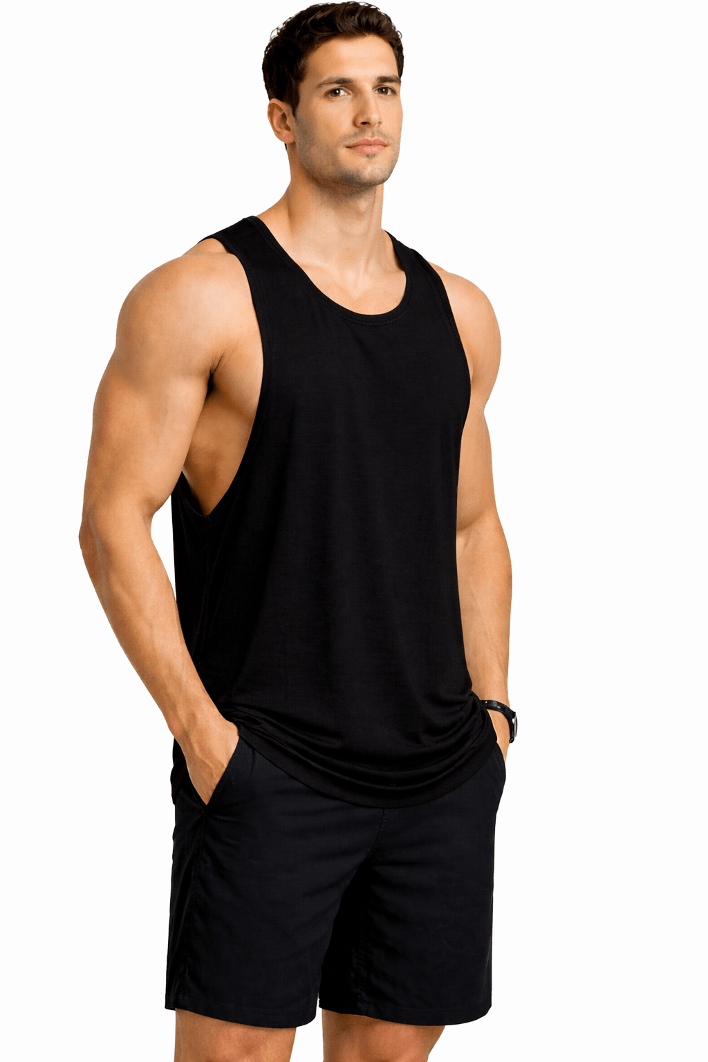 Bamboo Fabric Gen Z Gym Vest For Men Breathable Workout Tank – Mens Vest Coat on Brown Living™. SKU: M-LOSS-GYM-VEST-BLK-M. Img 8.