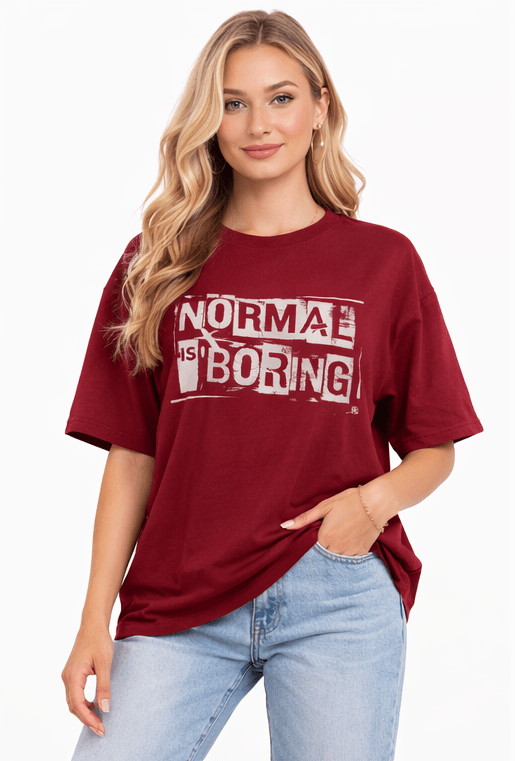 Bamboo Fabric Gen Z Oversized Printed T-Shirt – Soft Streetwear – Womens T-Shirt on Brown Living™. SKU: W-BORING-OVERSIZ-MRON-M. Img 1.