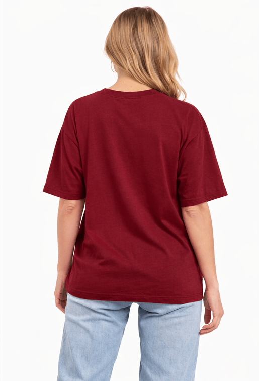 Bamboo Fabric Gen Z Oversized Printed T-Shirt – Soft Streetwear – Womens T-Shirt on Brown Living™. SKU: W-BORING-OVERSIZ-MRON-M. Img 5.