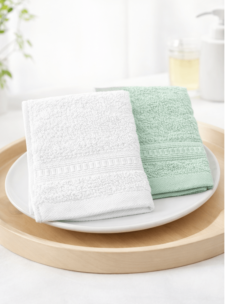 Bamboo Face Towel | Pack Of 2 – Towel on Brown Living™. SKU: FACE-TOWEL-GREEN-CREAM. Img 12.