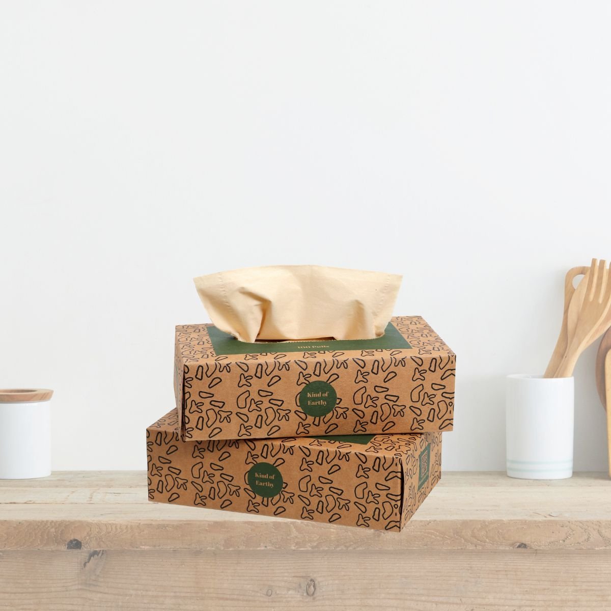 Bamboo Facial Tissues Pack of 2 | 2 - Ply | 100 Pulls Each | Printed Box – Face Tissue on Brown Living™. SKU: KOE-012-CL2. Img 1.
