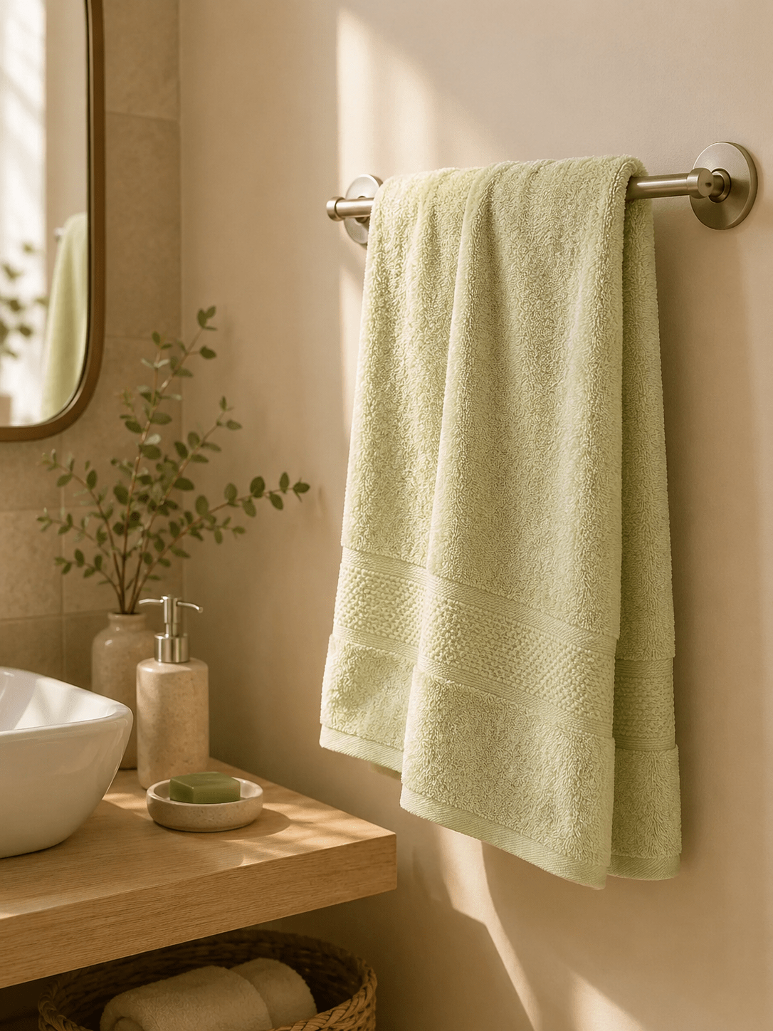 Bamboo Fiber Hand Towel - 40 X 60 cm – Bath Linens on Brown Living™. SKU: GREEN. Img 1.
