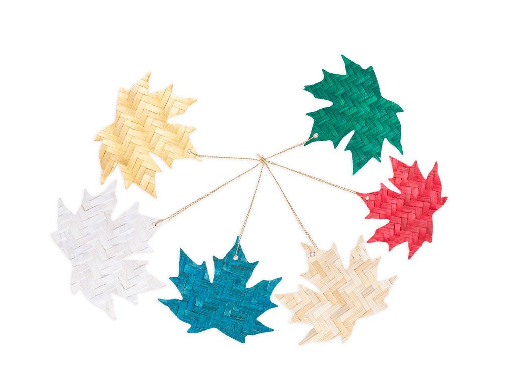 Bamboo Maple Leaf Hanging | Set of 6 (Assorted Colors) – Home Decor on Brown Living™. SKU: HG-785. Img 1.